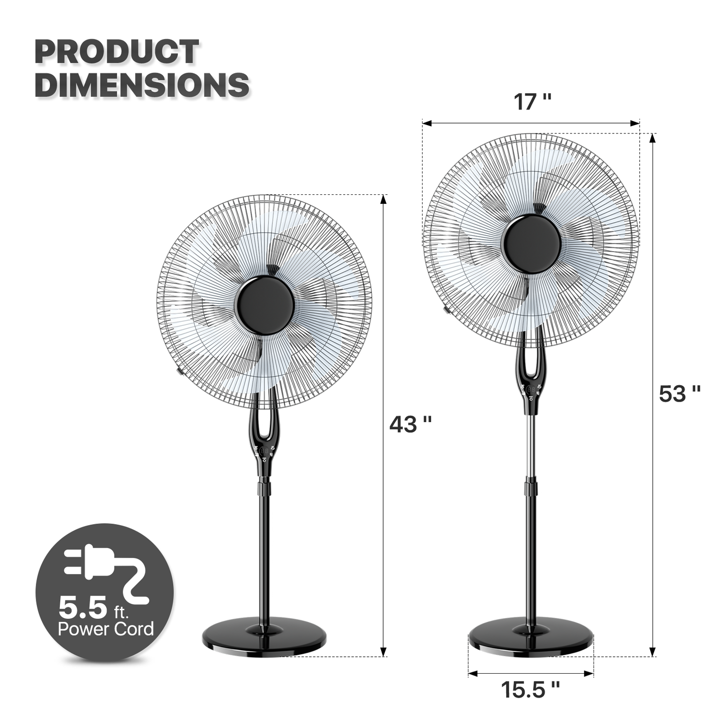 Tilting Stand fan 3 Speed - Adjustable 43" to 53" Height