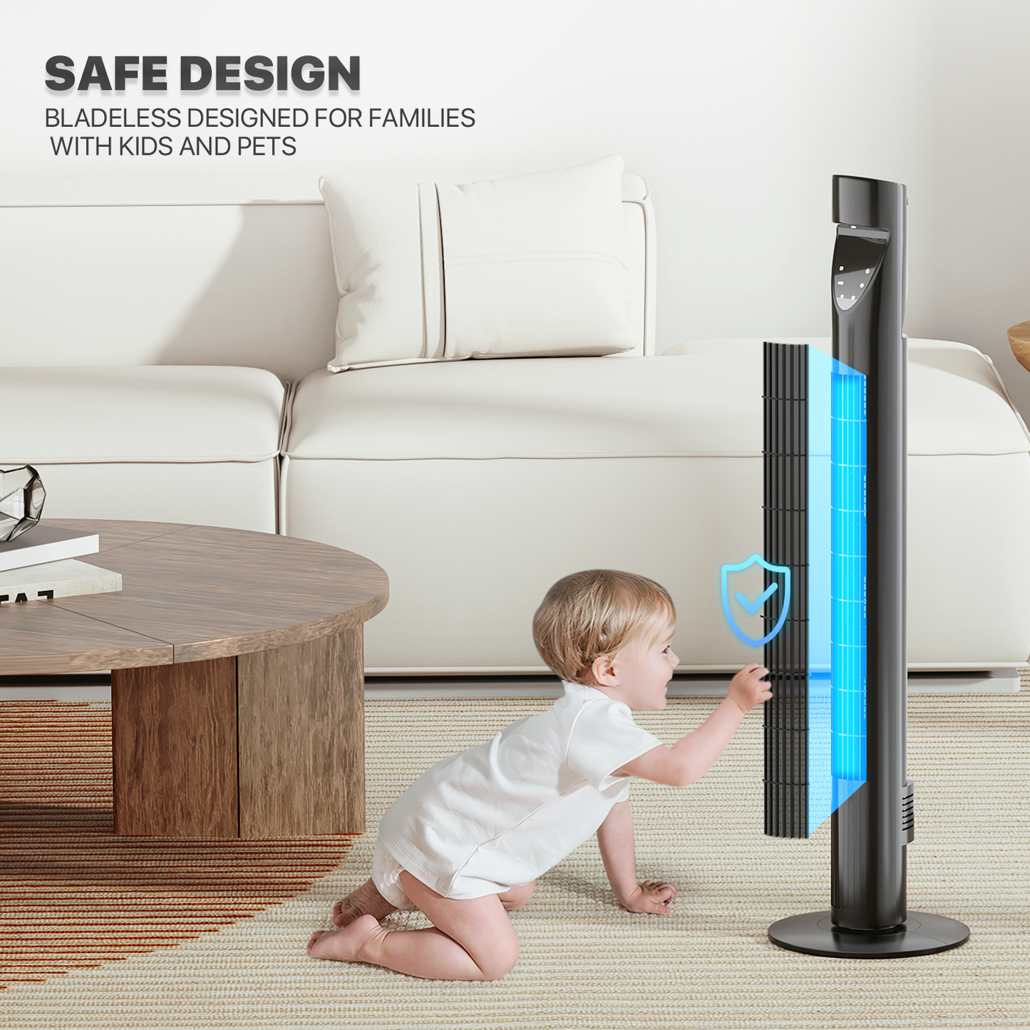 38" Tower fan 3 Speed - Room Temperature Display - Touch Screen Control - LED Down Light