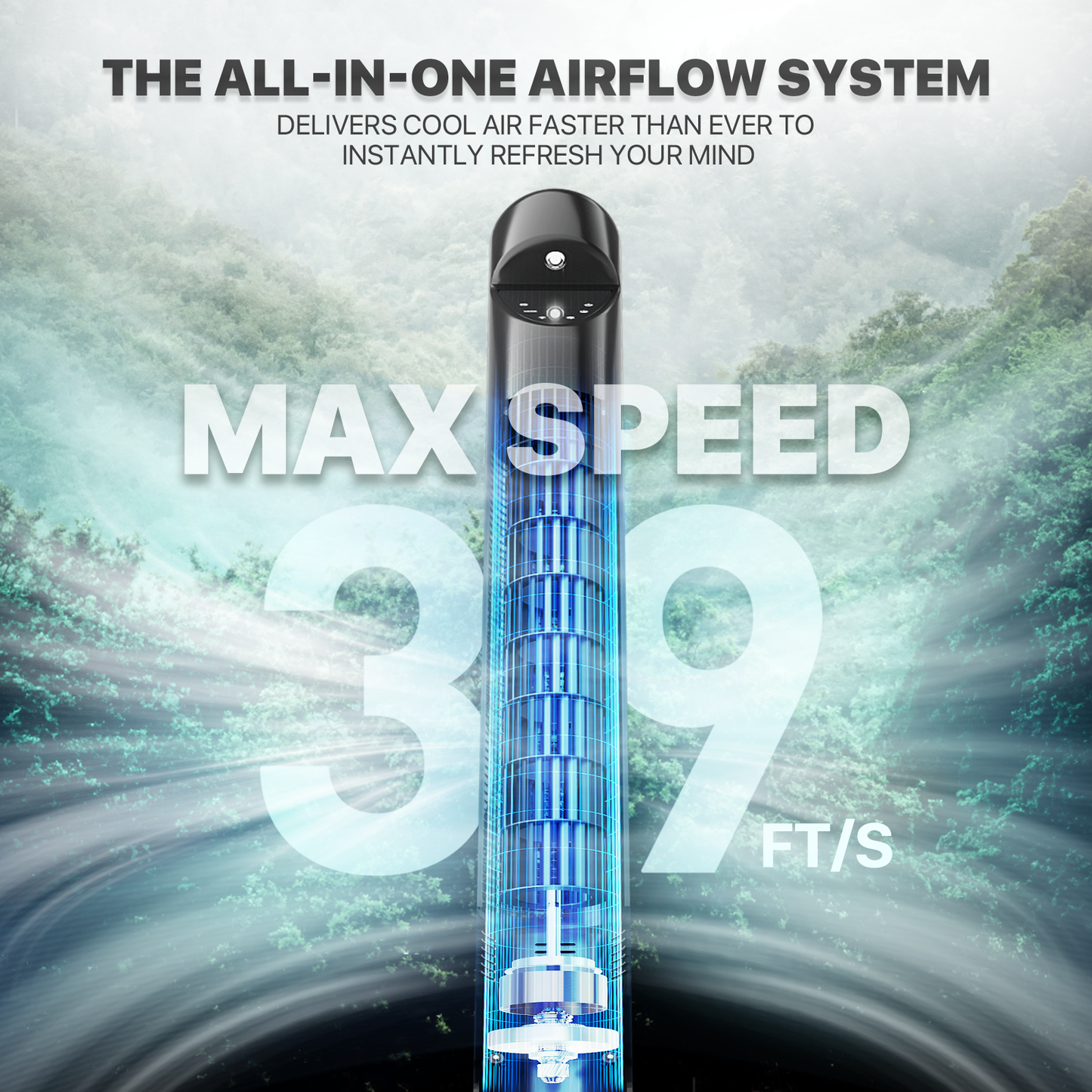38" Tower fan 3 Speed - Room Temperature Display - Touch Screen Control - LED Down Light