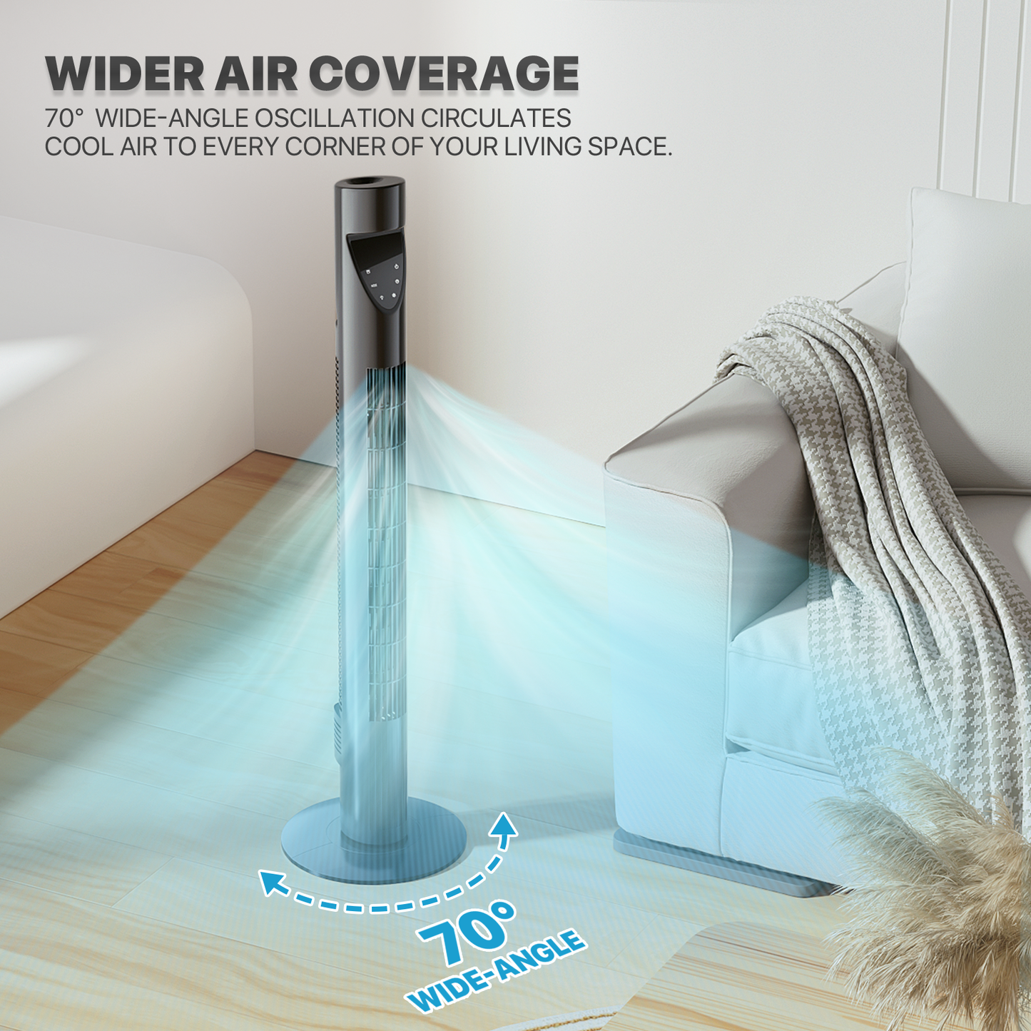 38" Tower fan 3 Speed - Room Temperature Display - Touch Screen Control - LED Down Light