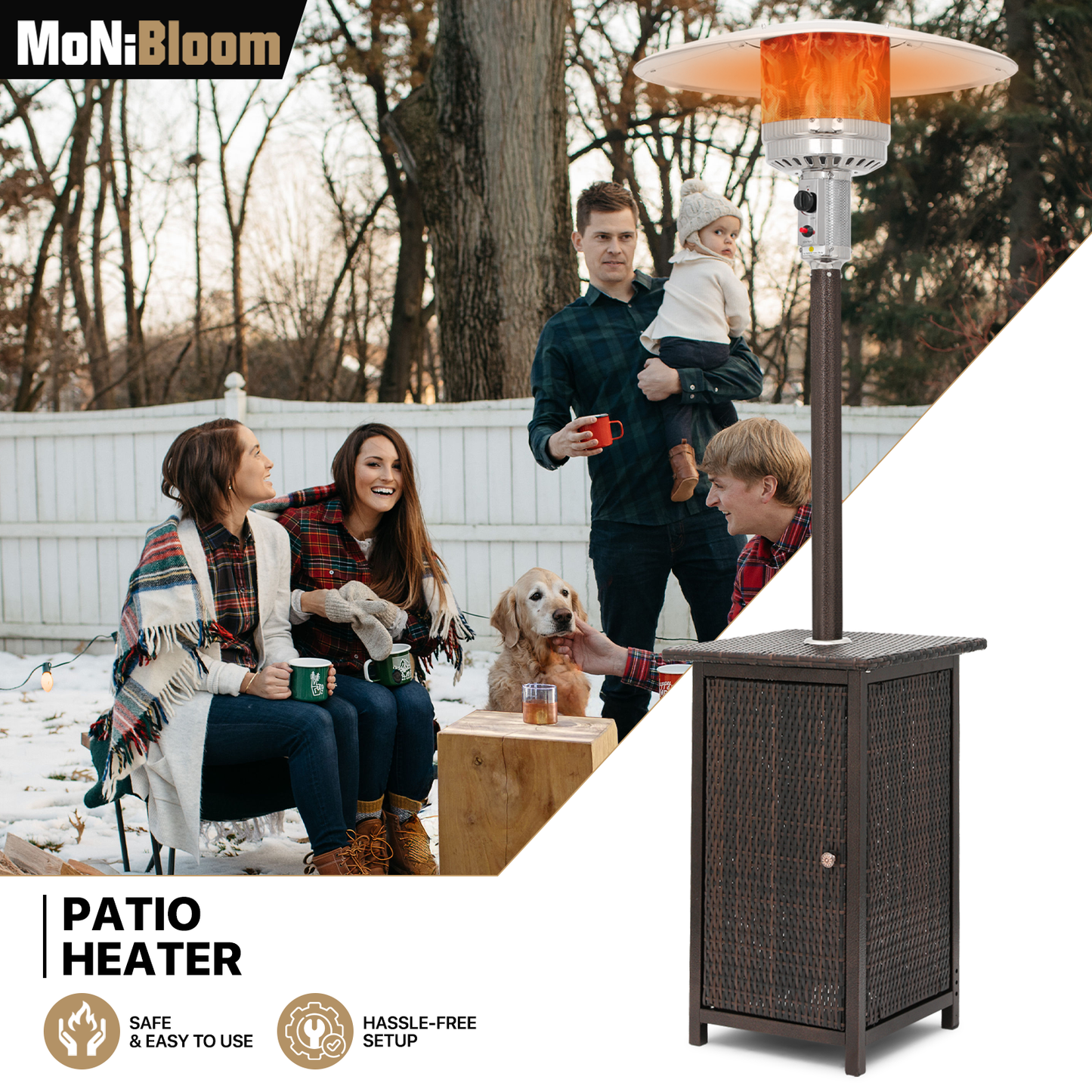 Outdoor 48,000 BTU Propane Patio Heater - w/PE Wicker Table - Anti-Tilt Protection