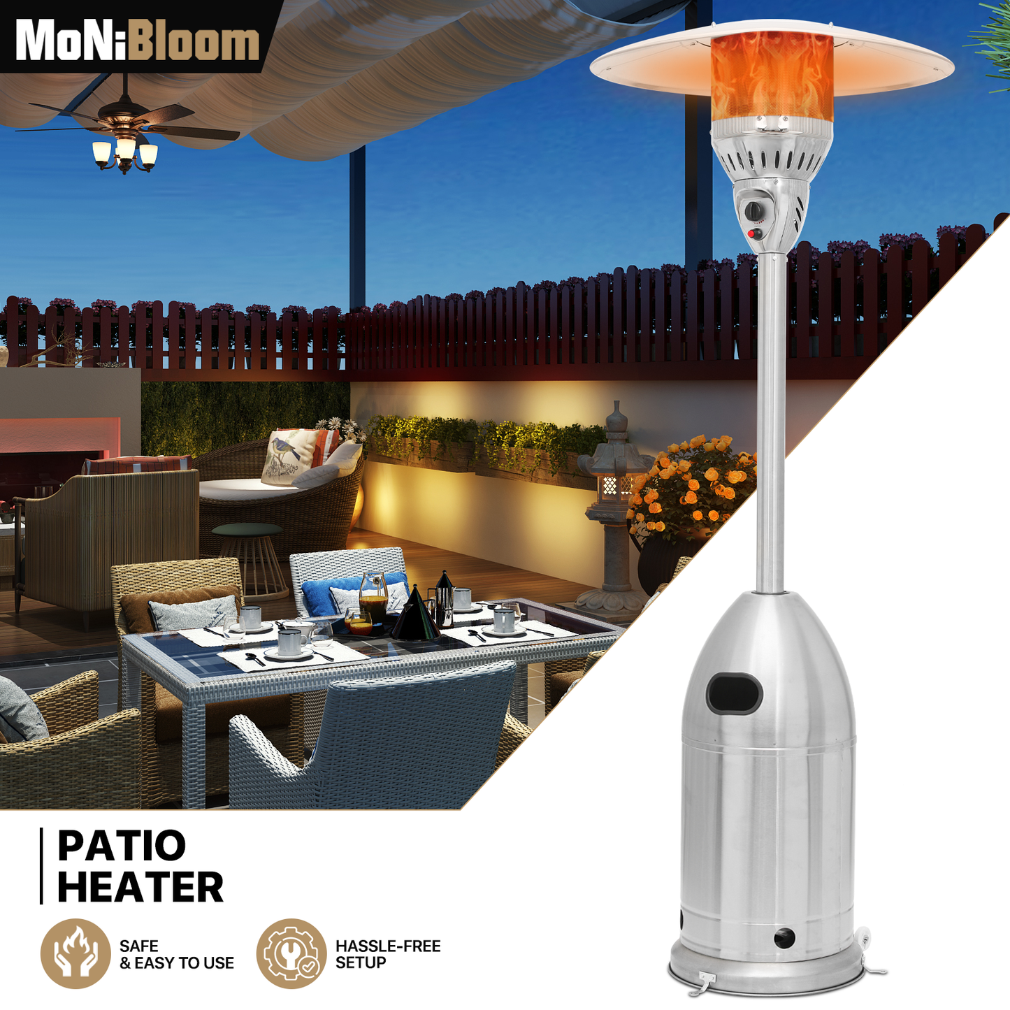 41,000 BTU Propane Patio Heater - 84 Inch Height - w/Wheels