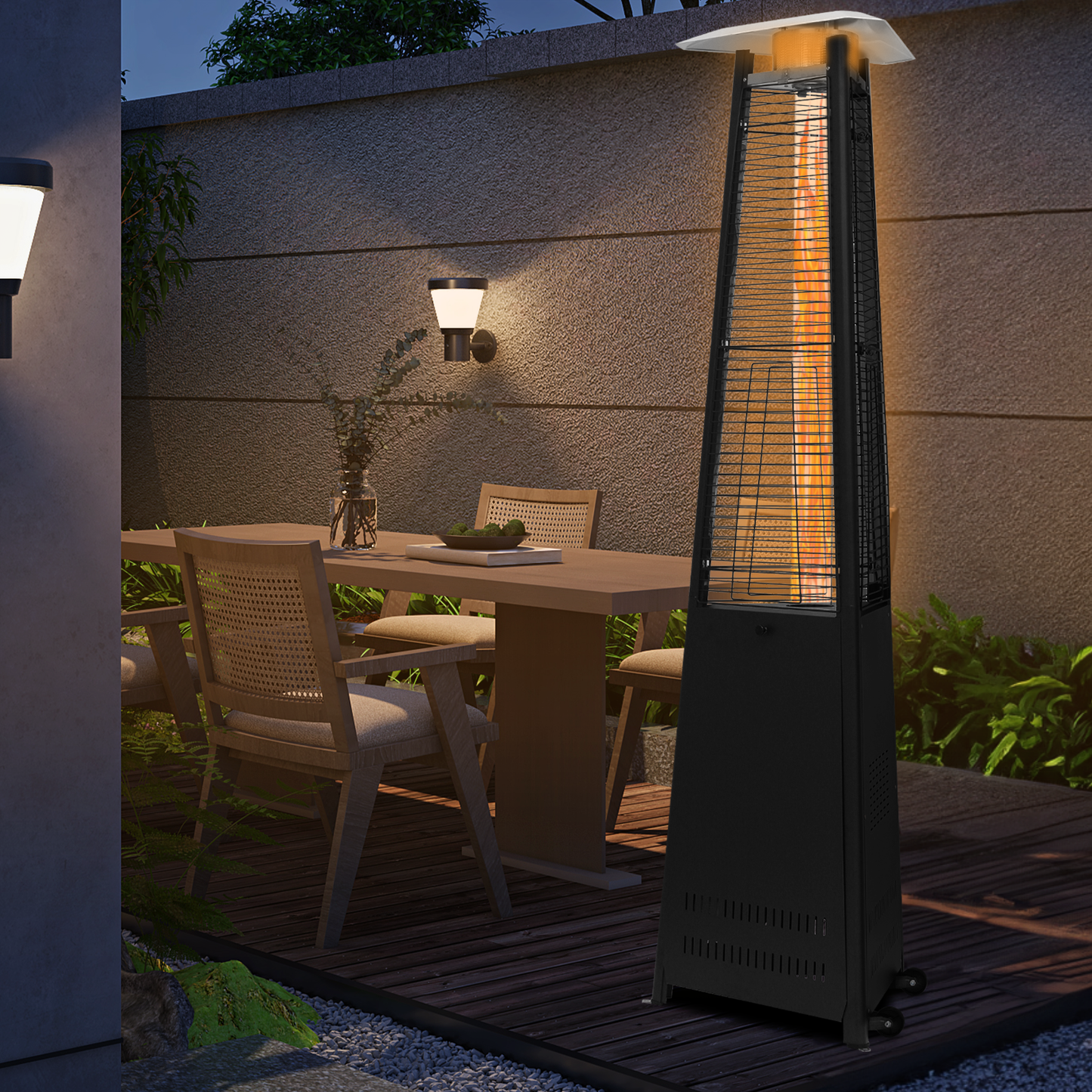 41,000 BTU Propane Patio Heater - 92.5'' Height - Pyramid Shape - w/Wheels