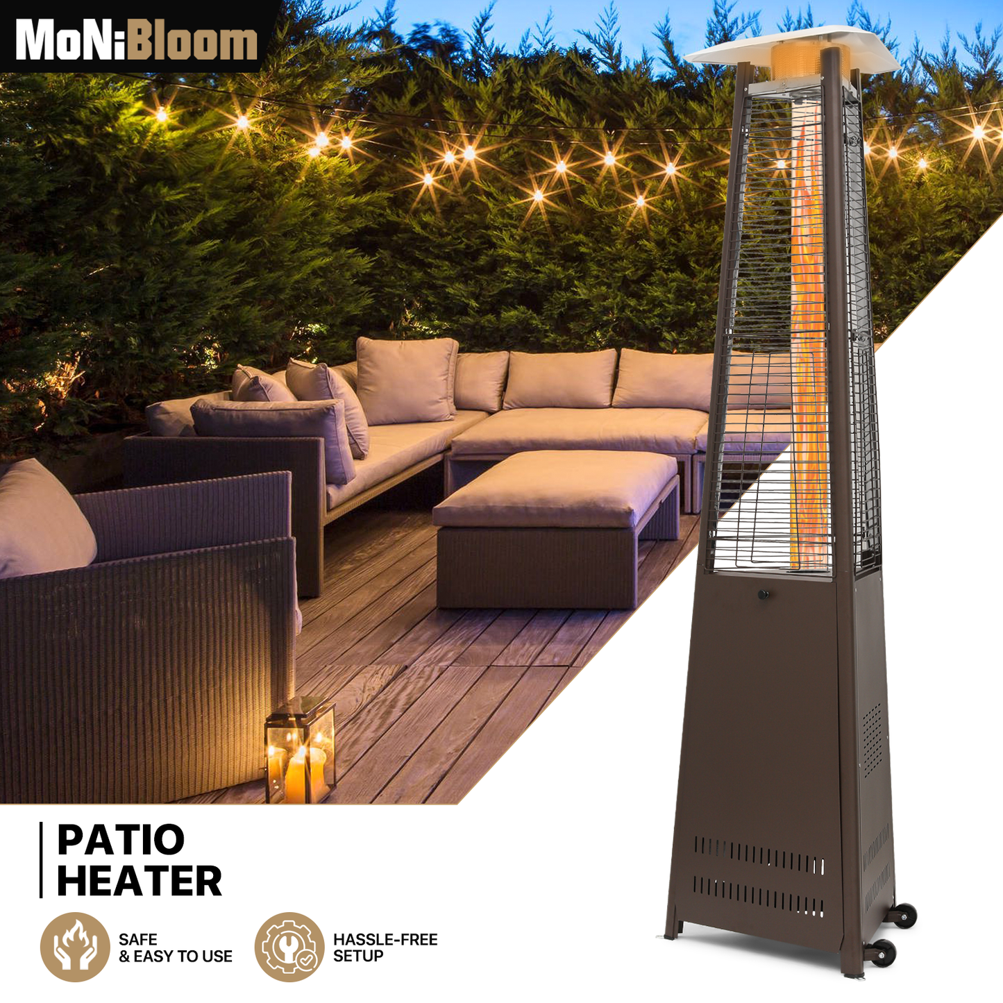 41,000 BTU Propane Patio Heater - 92.5'' Height - Pyramid Shape - w/Wheels