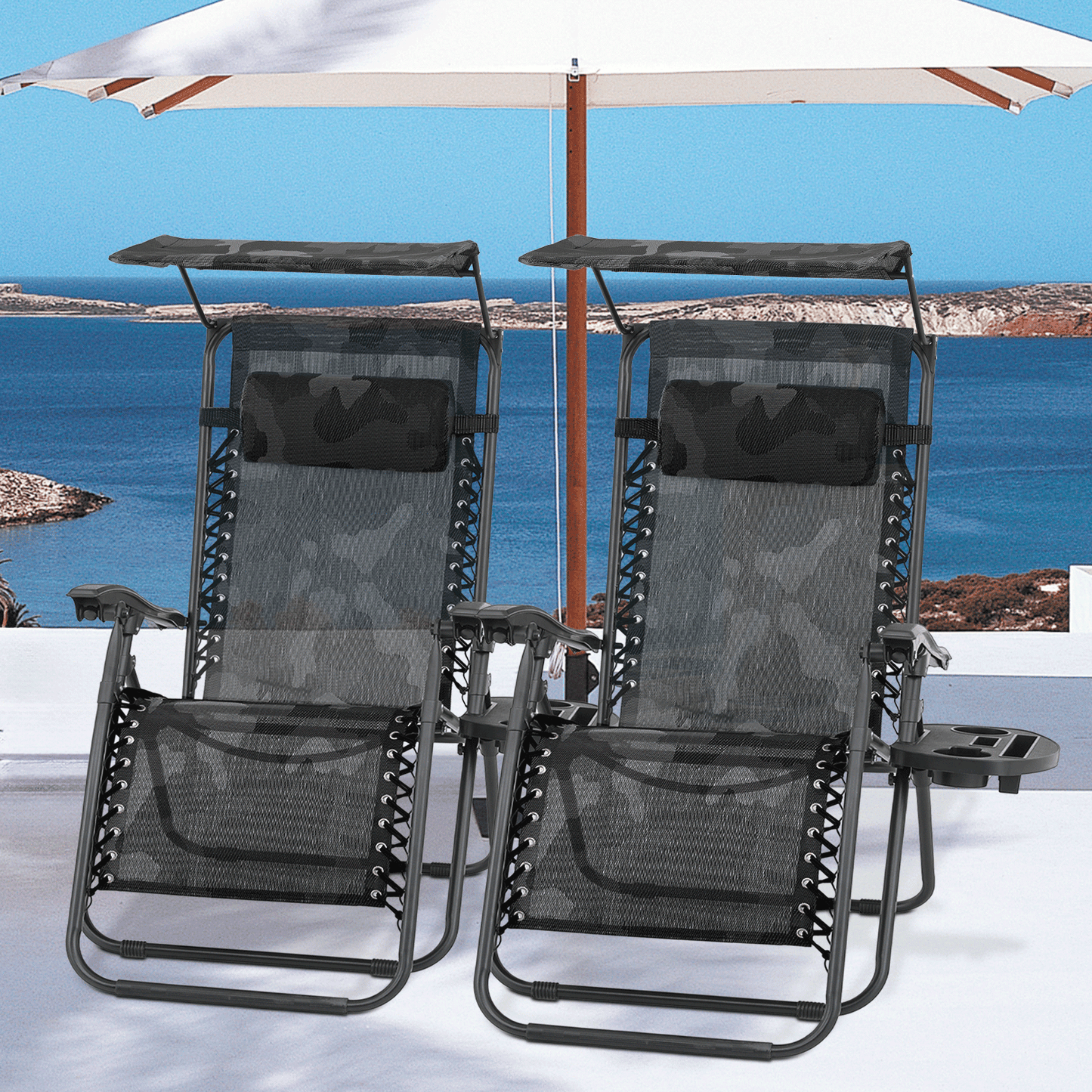 2 Pieces Adjustable Lounge Chair - 29" Seat Width - w/ Canopy & Tray & Headrest