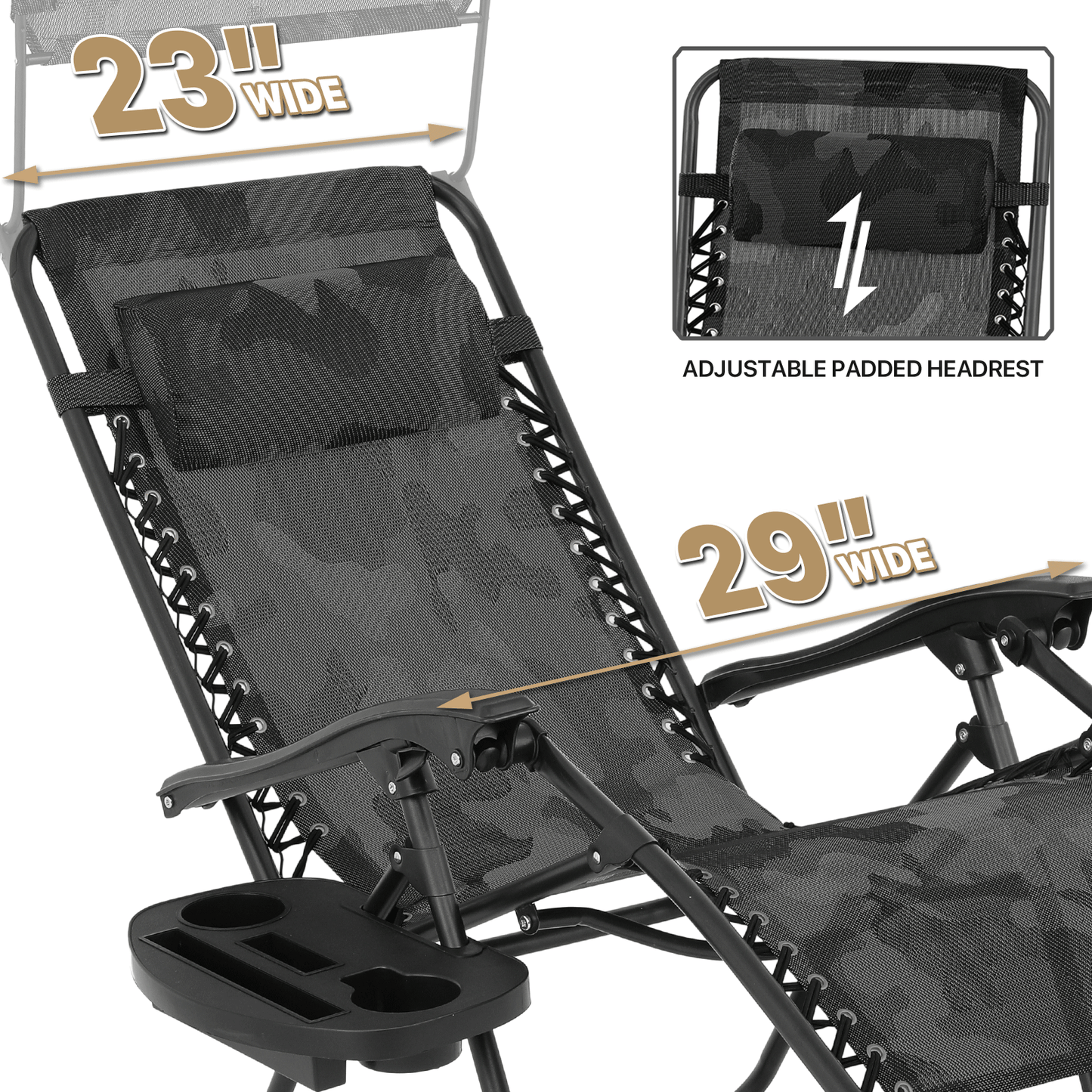 2 Pieces Adjustable Lounge Chair - 29" Seat Width - w/ Canopy & Tray & Headrest