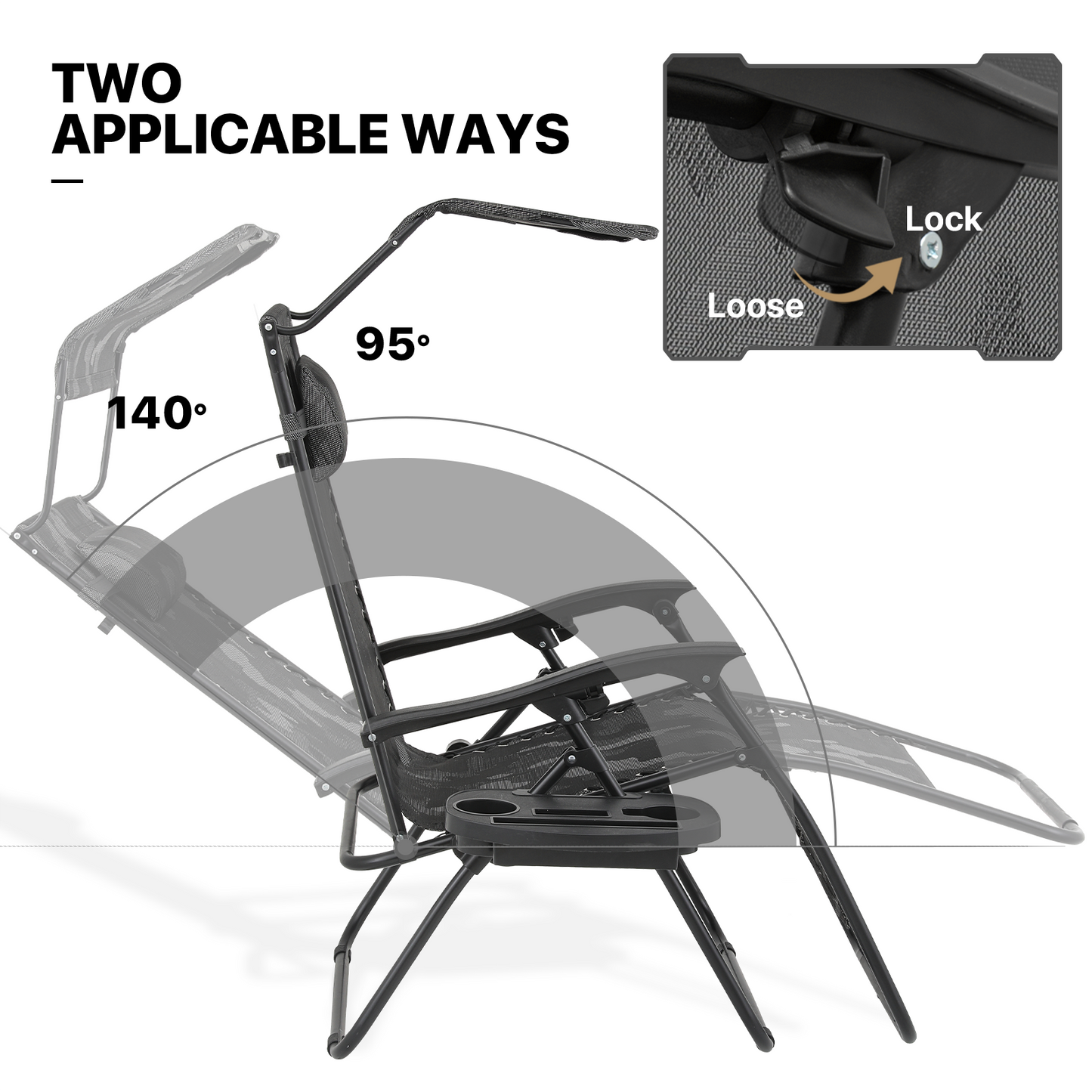 2 Pieces Adjustable Lounge Chair - 29" Seat Width - w/ Canopy & Tray & Headrest