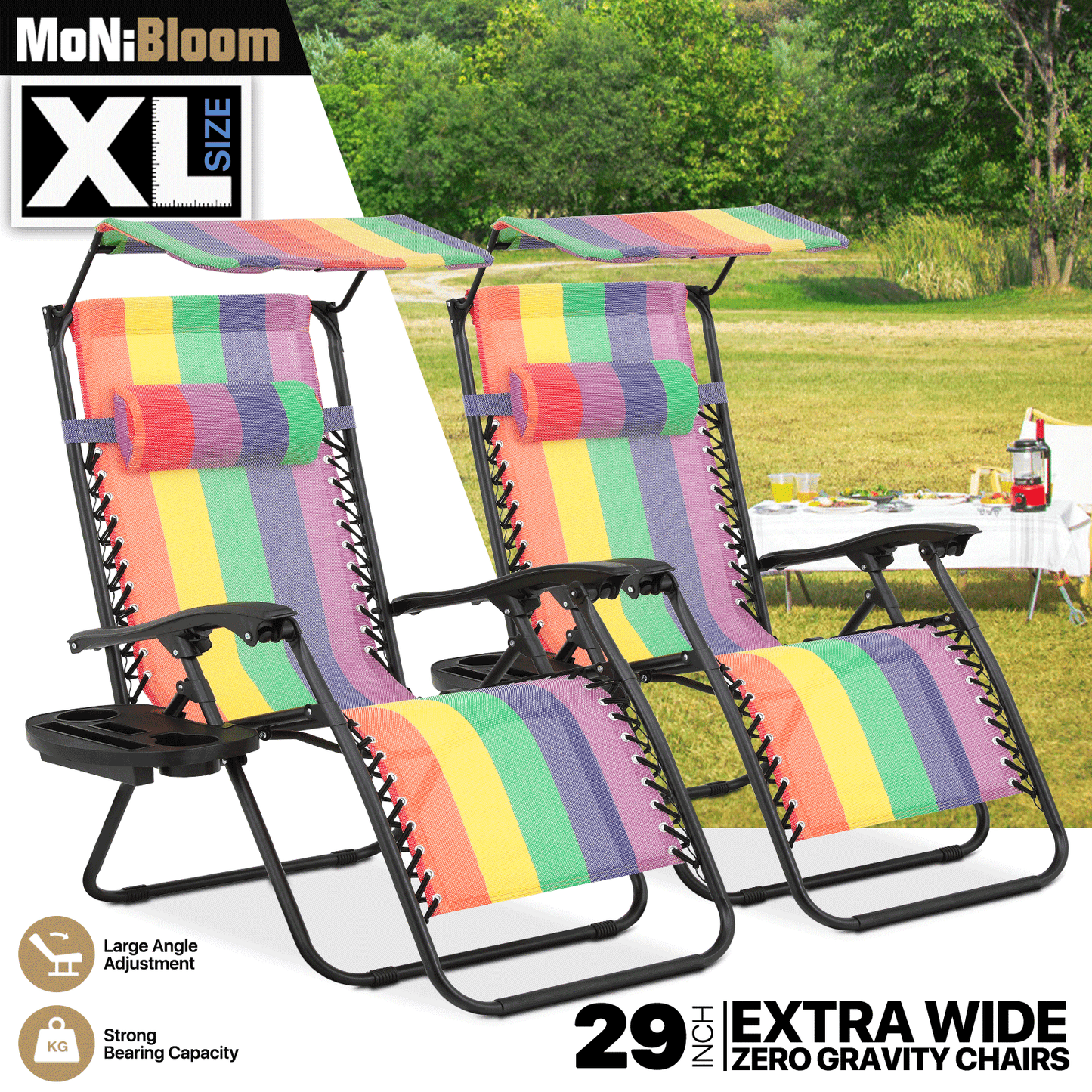 2 Pieces Adjustable Lounge Chair - 29" Seat Width - w/ Canopy & Tray & Headrest