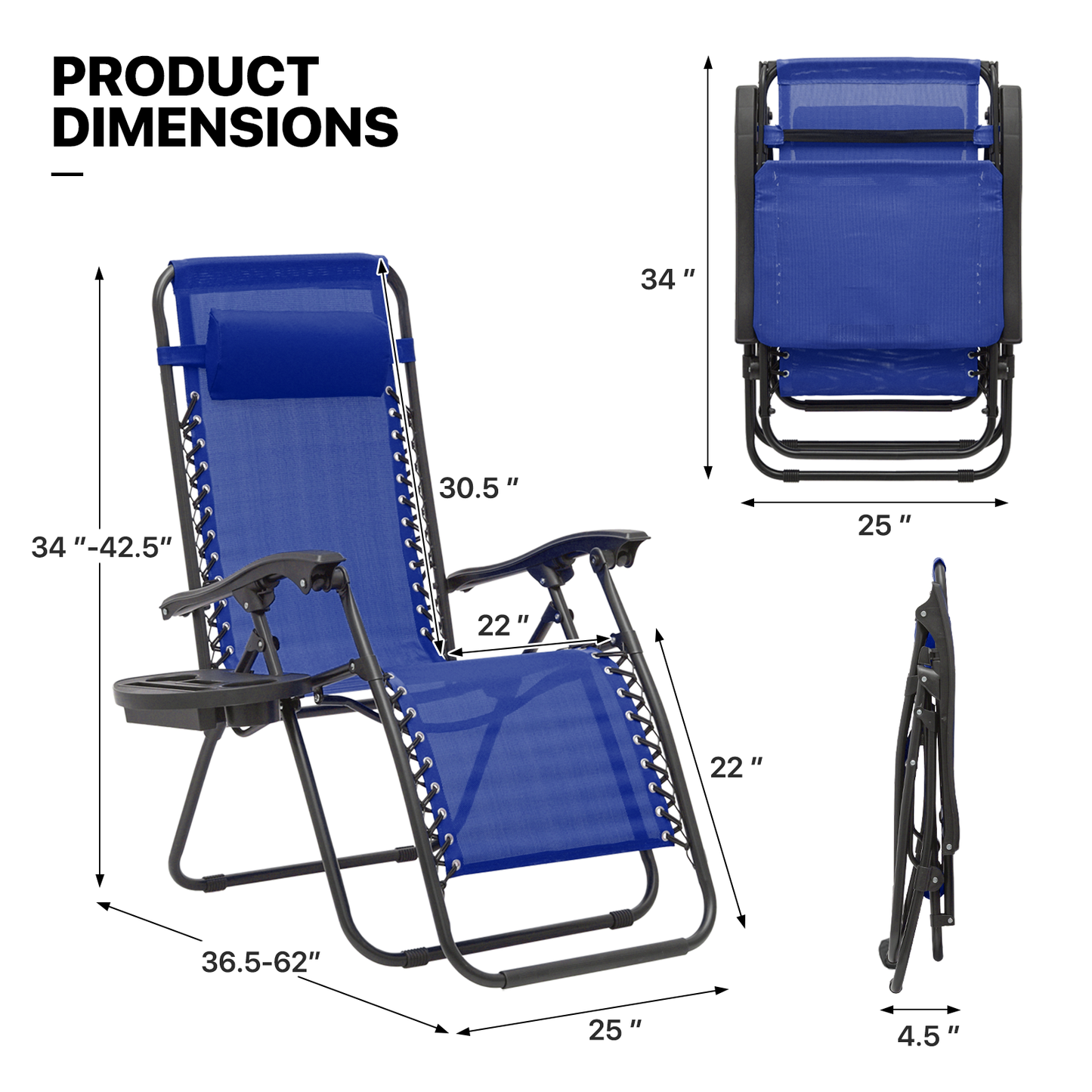 Lounge Chair - 25" Seat Width - Adjustable Back Rest 95°-140° - w/ Tray & Headrest