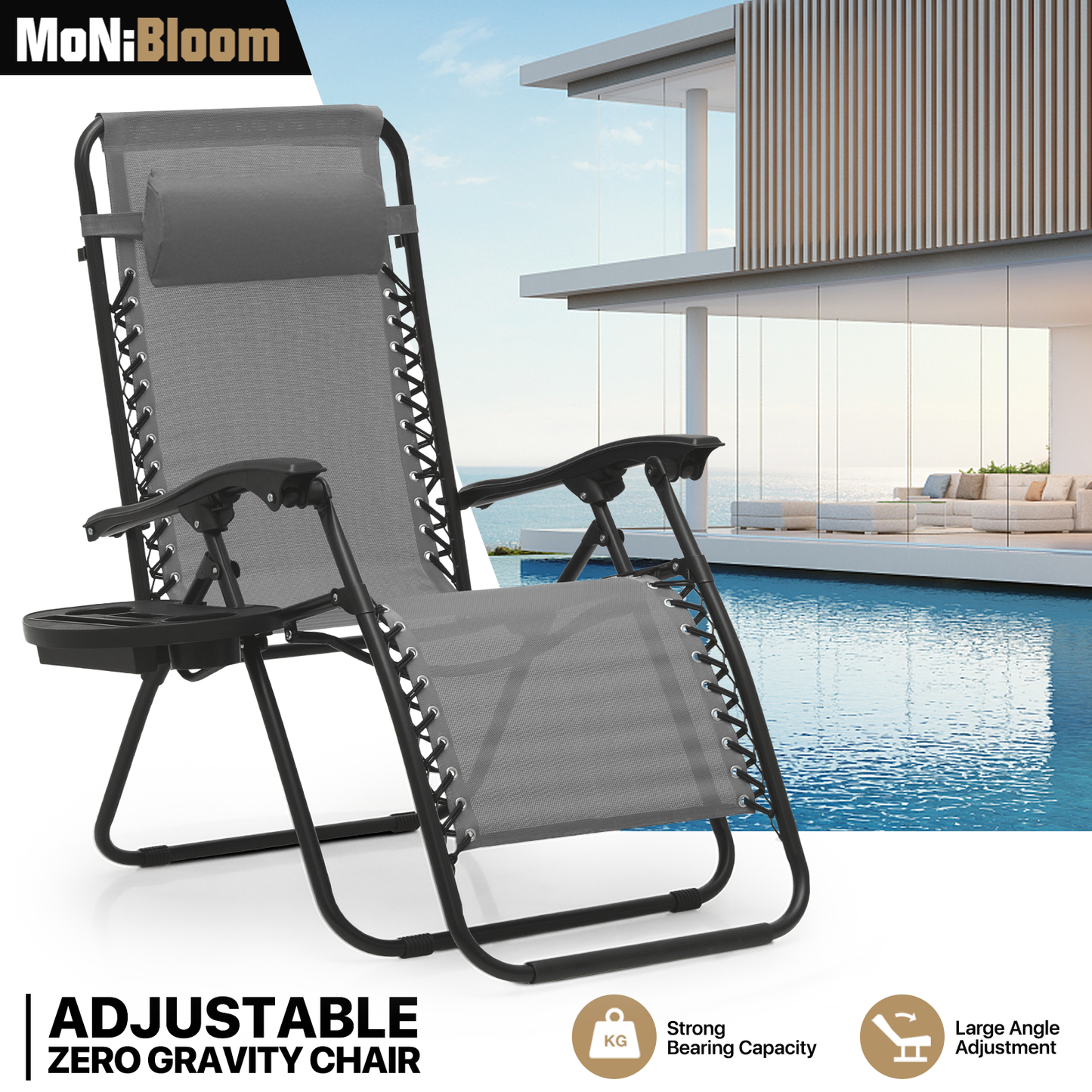 Lounge Chair - 25" Seat Width - Adjustable Back Rest 95°-140° - w/ Tray & Headrest