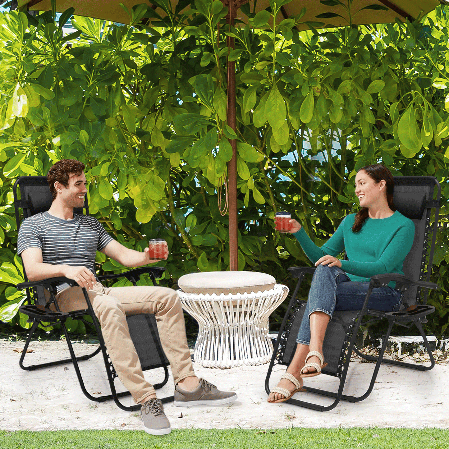 Set of 2 Zero Gravity Chair 20"x26"x43.5" - with Side Tray