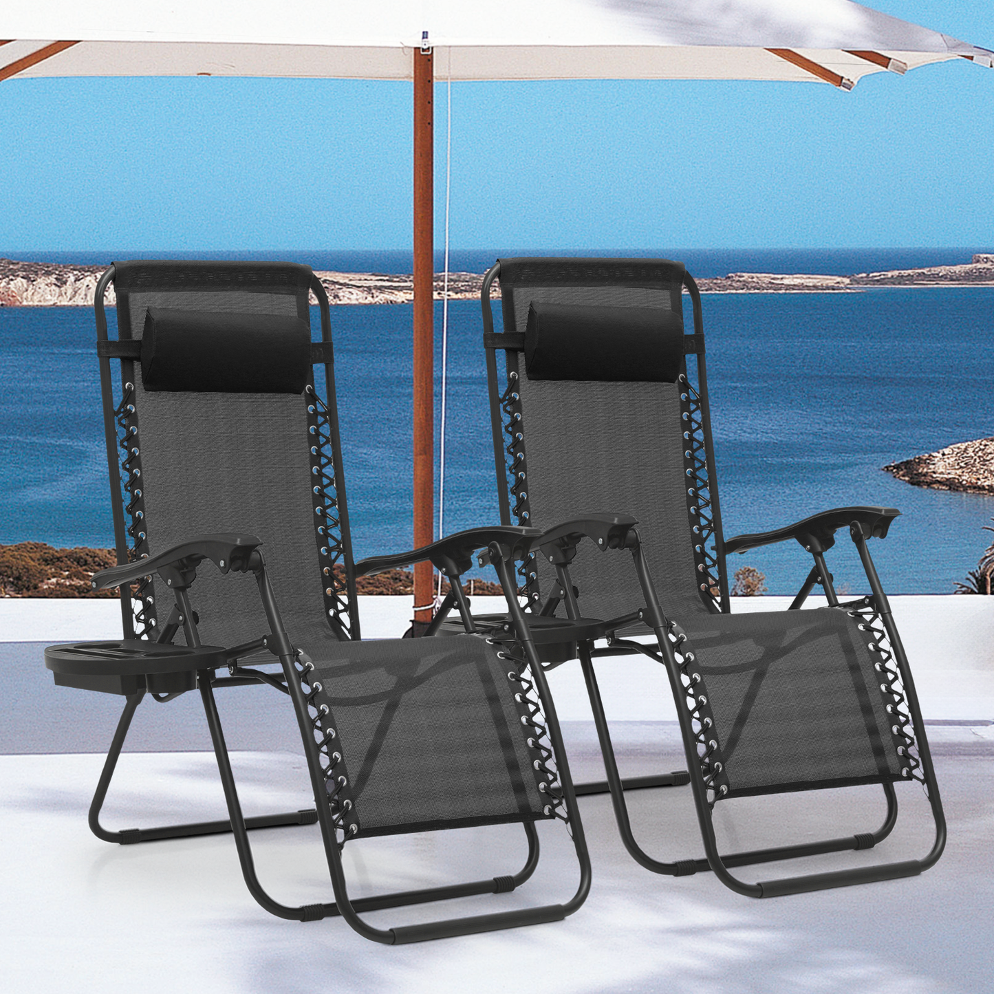 Set of 2 Zero Gravity Chair 20"x26"x43.5" - with Side Tray