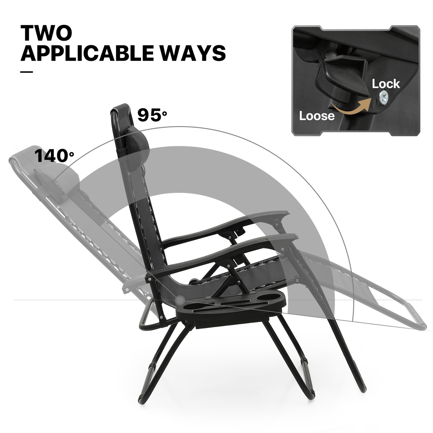 Set of 2 Zero Gravity Chair 20"x26"x43.5" - with Side Tray