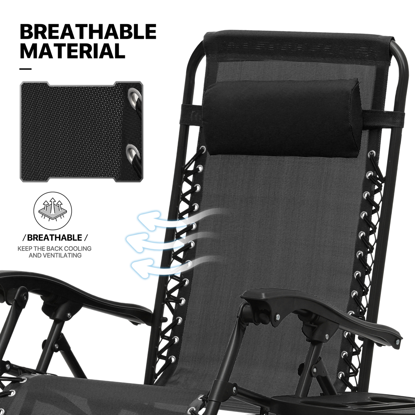 Set of 2 Zero Gravity Chair 20"x26"x43.5" - with Side Tray