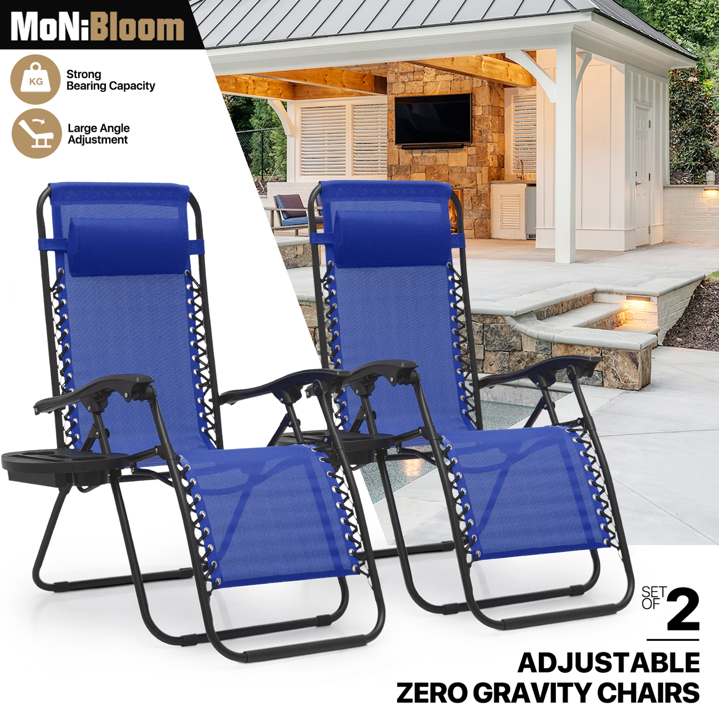 Set of 2 Zero Gravity Chair 20"x26"x43.5" - with Side Tray