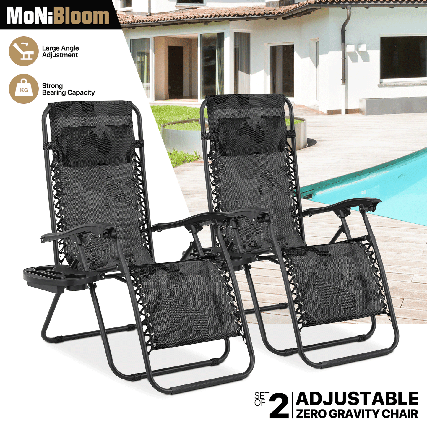 Set of 2 Zero Gravity Chair 20"x26"x43.5" - with Side Tray