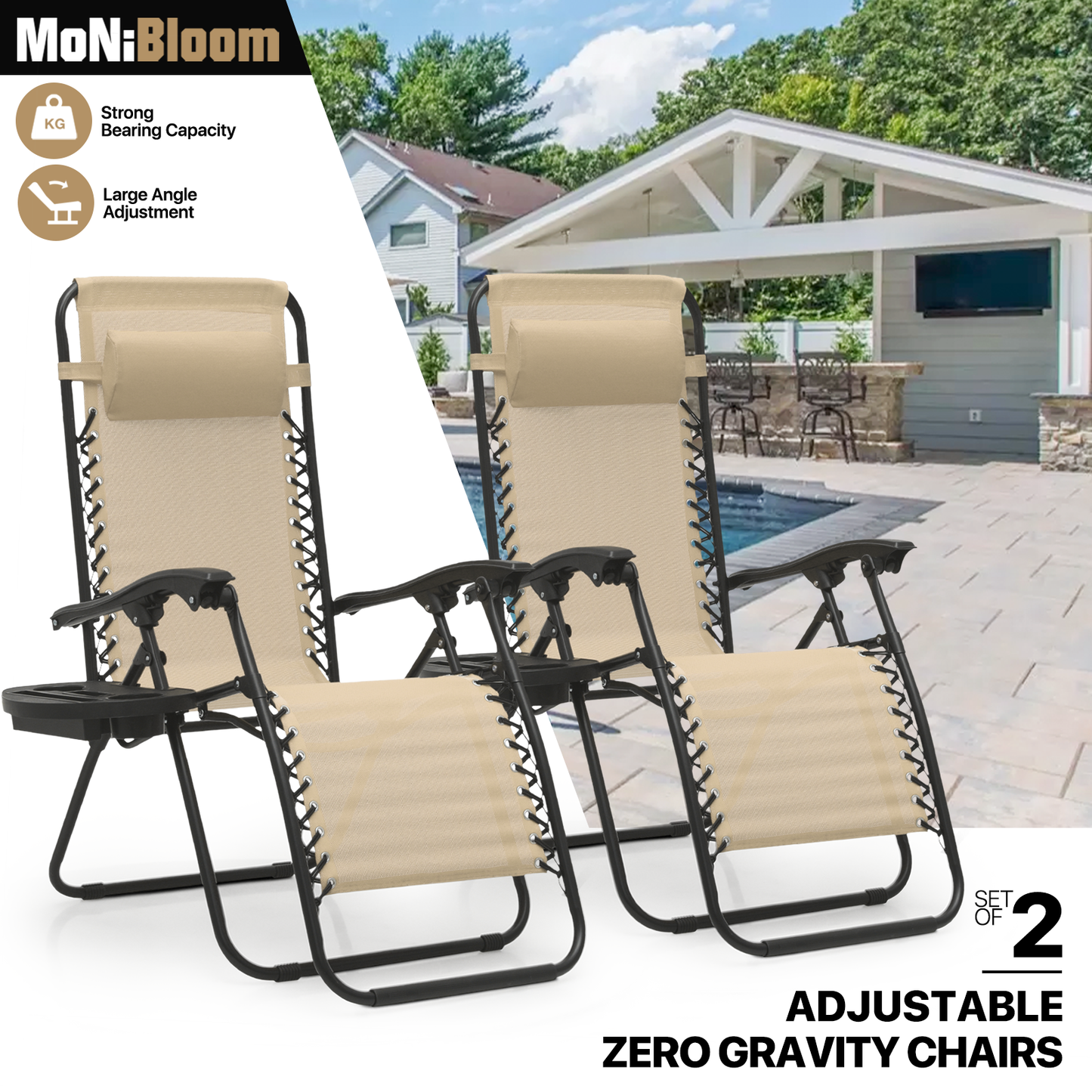 Set of 2 Zero Gravity Chair 20"x26"x43.5" - with Side Tray