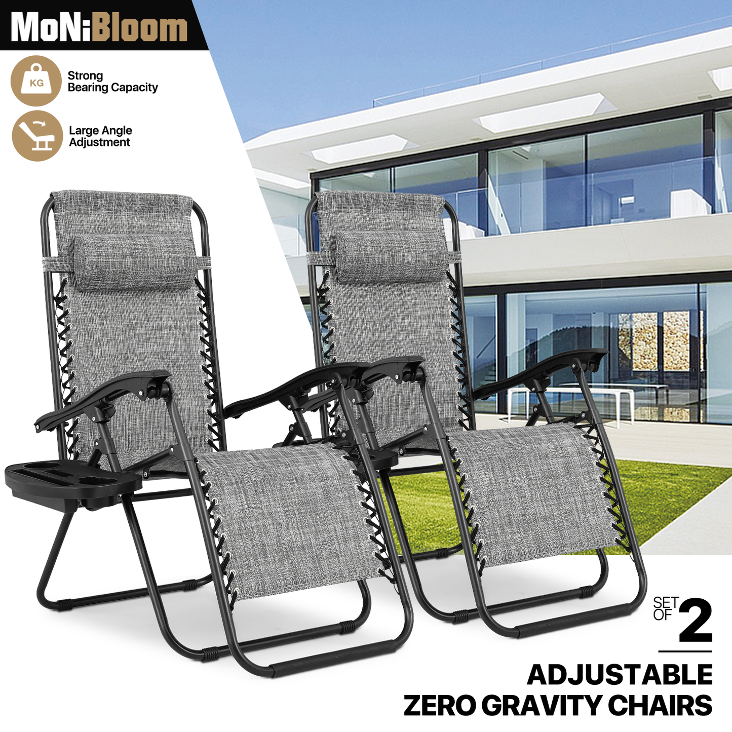 Set of 2 Zero Gravity Chair 20"x26"x43.5" - with Side Tray