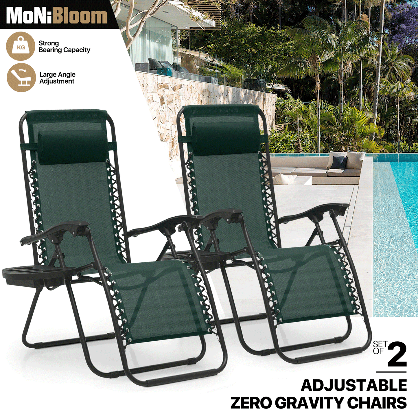 Set of 2 Zero Gravity Chair 20"x26"x43.5" - with Side Tray