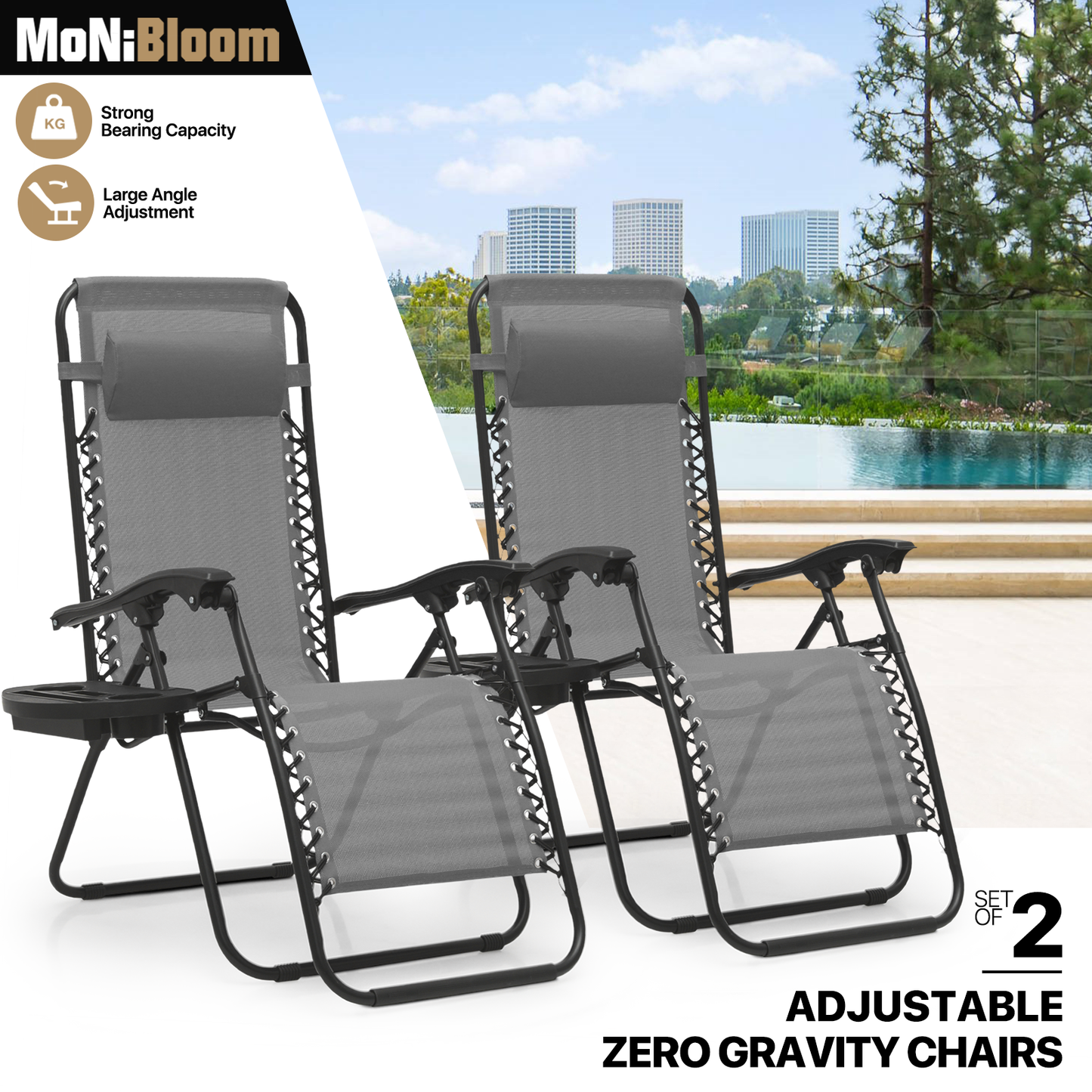 Set of 2 Zero Gravity Chair 20"x26"x43.5" - with Side Tray