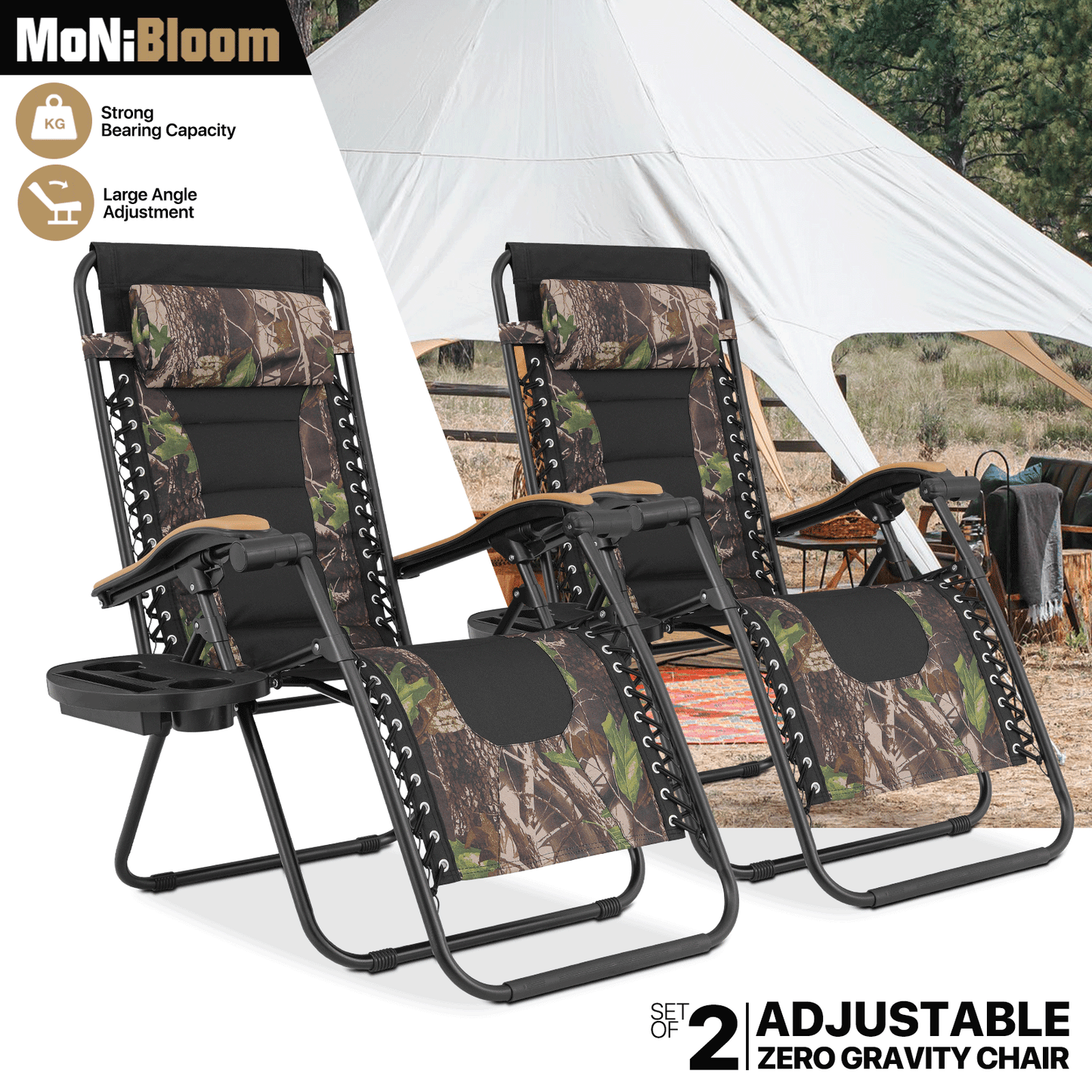 Set of 2 Zero Gravity Chair 20"x26"x43.5" - with Side Tray