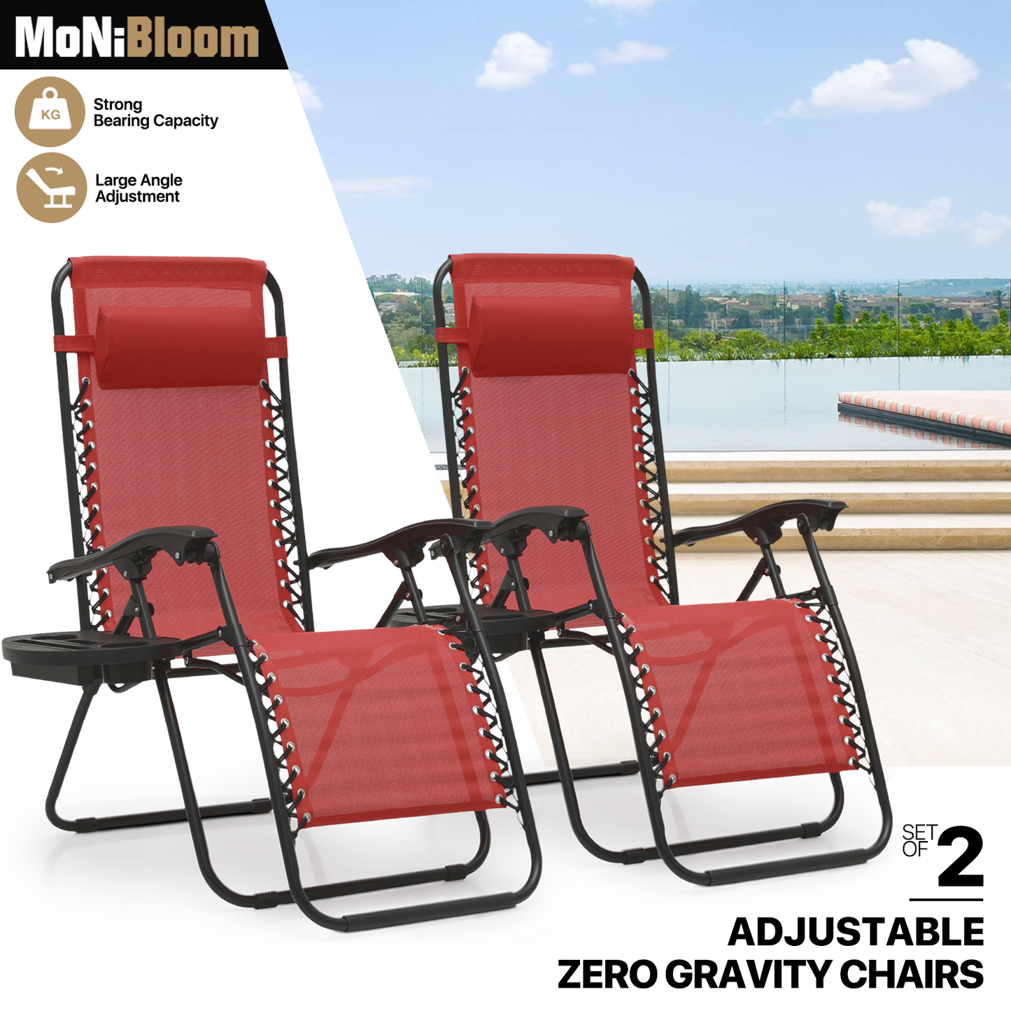 Set of 2 Zero Gravity Chair 20"x26"x43.5" - with Side Tray