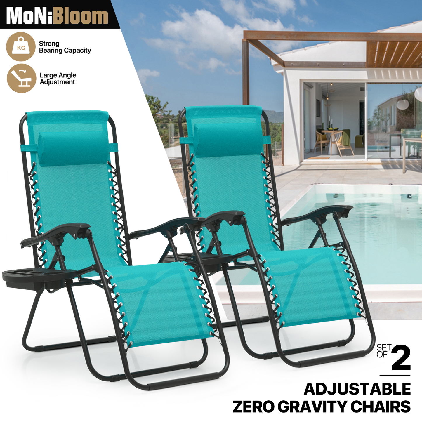 Set of 2 Zero Gravity Chair 20"x26"x43.5" - with Side Tray