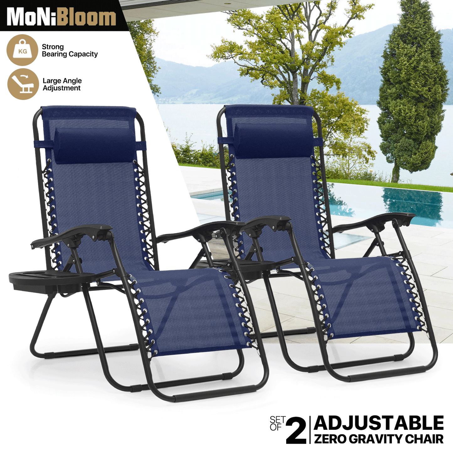 Set of 2 Zero Gravity Chair 20"x26"x43.5" - with Side Tray