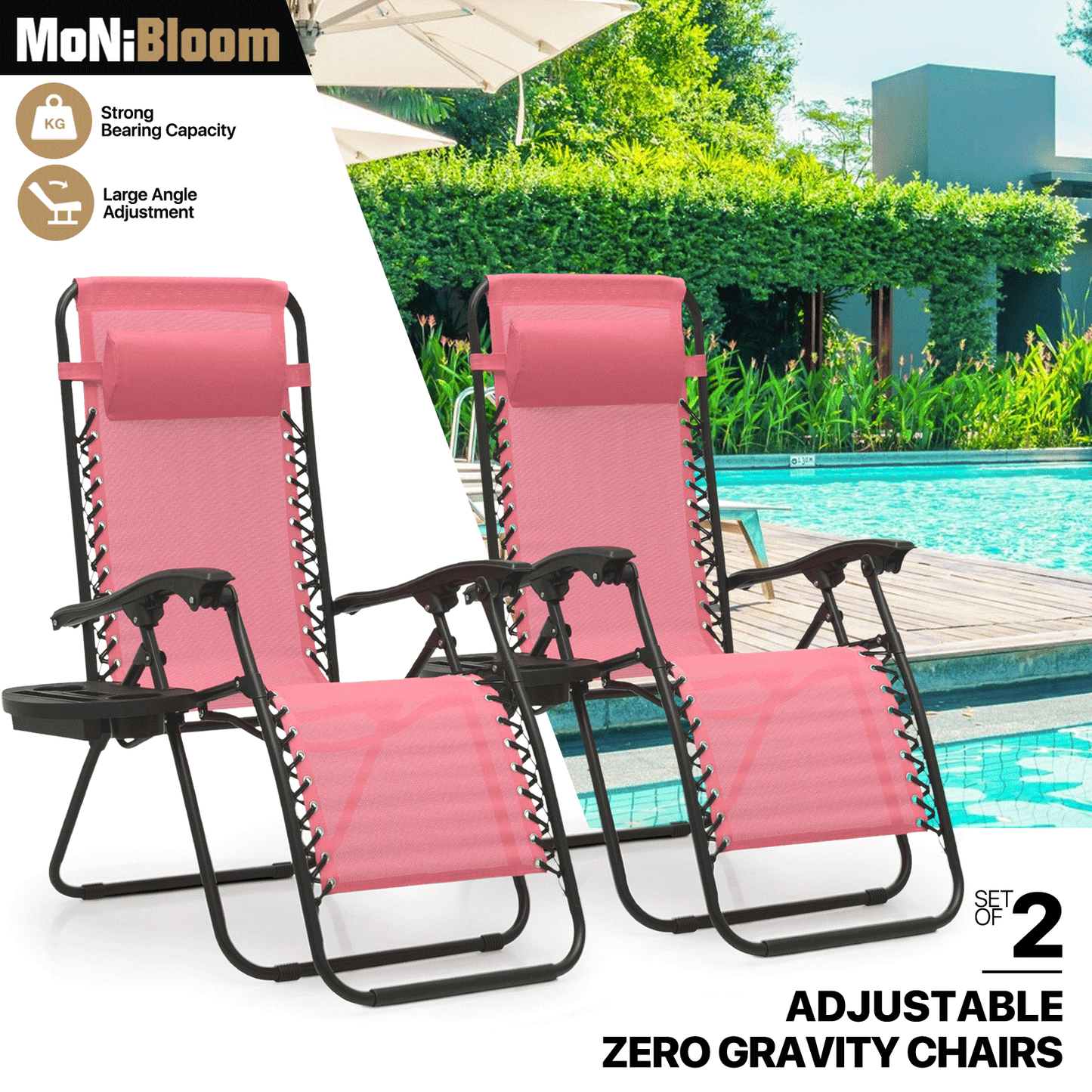 Set of 2 Zero Gravity Chair 20"x26"x43.5" - with Side Tray