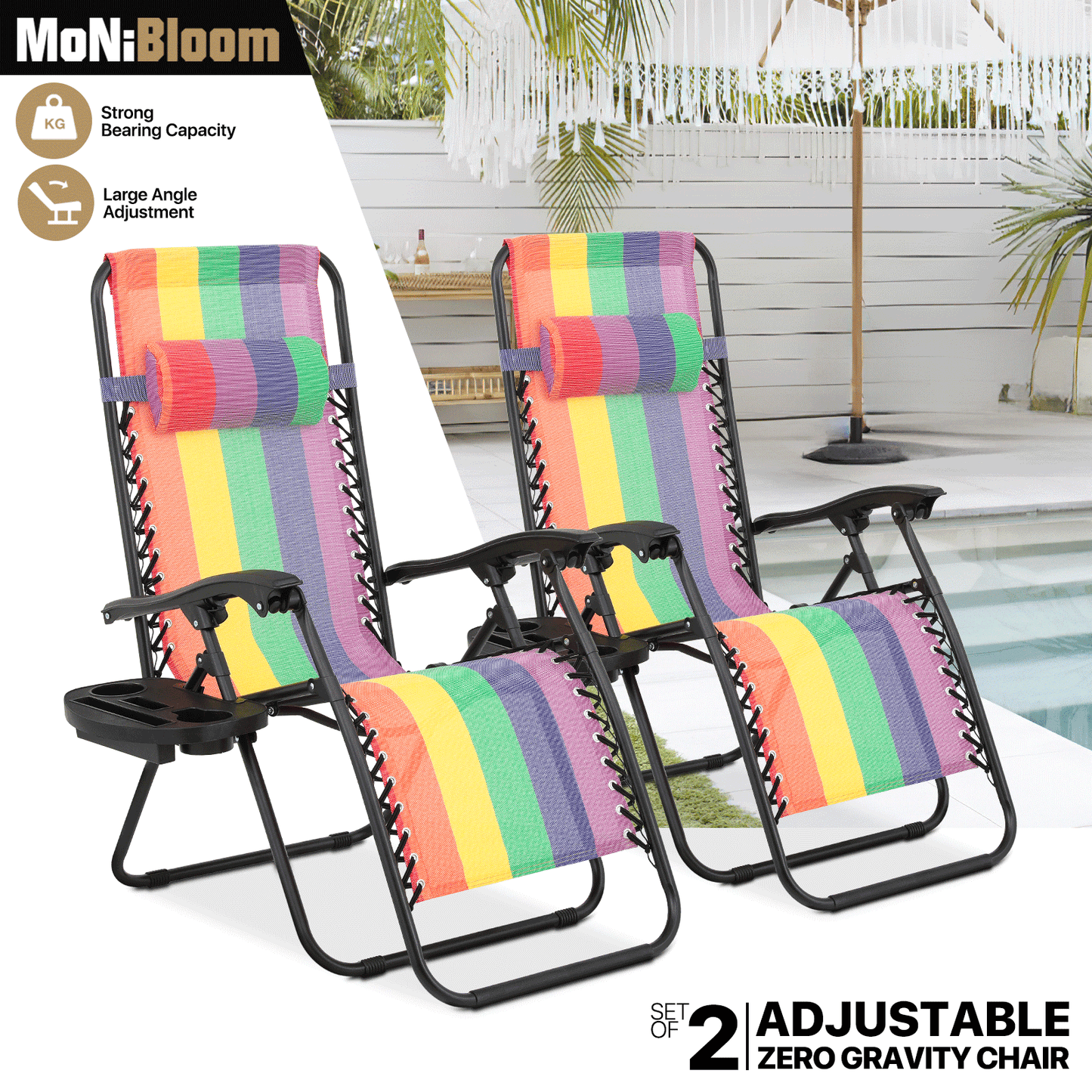 Set of 2 Zero Gravity Chair 20"x26"x43.5" - with Side Tray