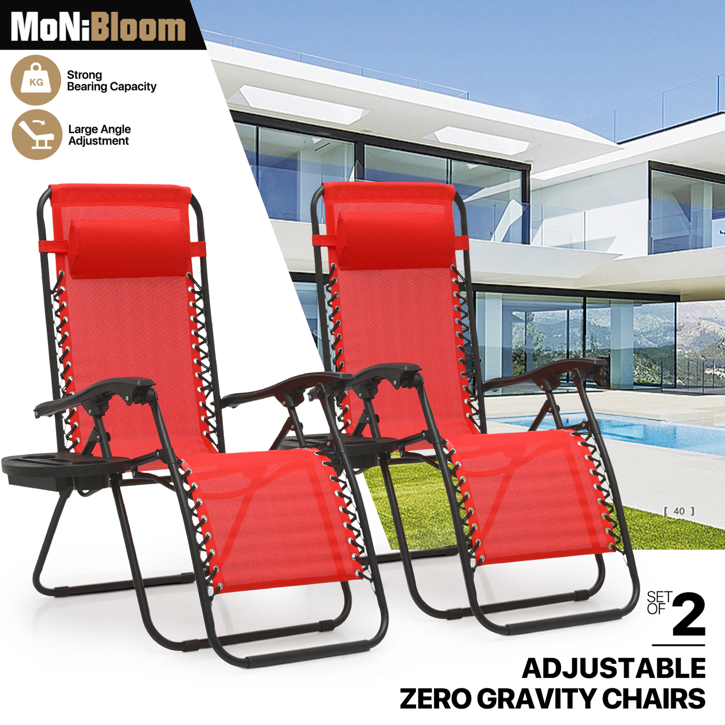 Set of 2 Zero Gravity Chair 20"x26"x43.5" - with Side Tray