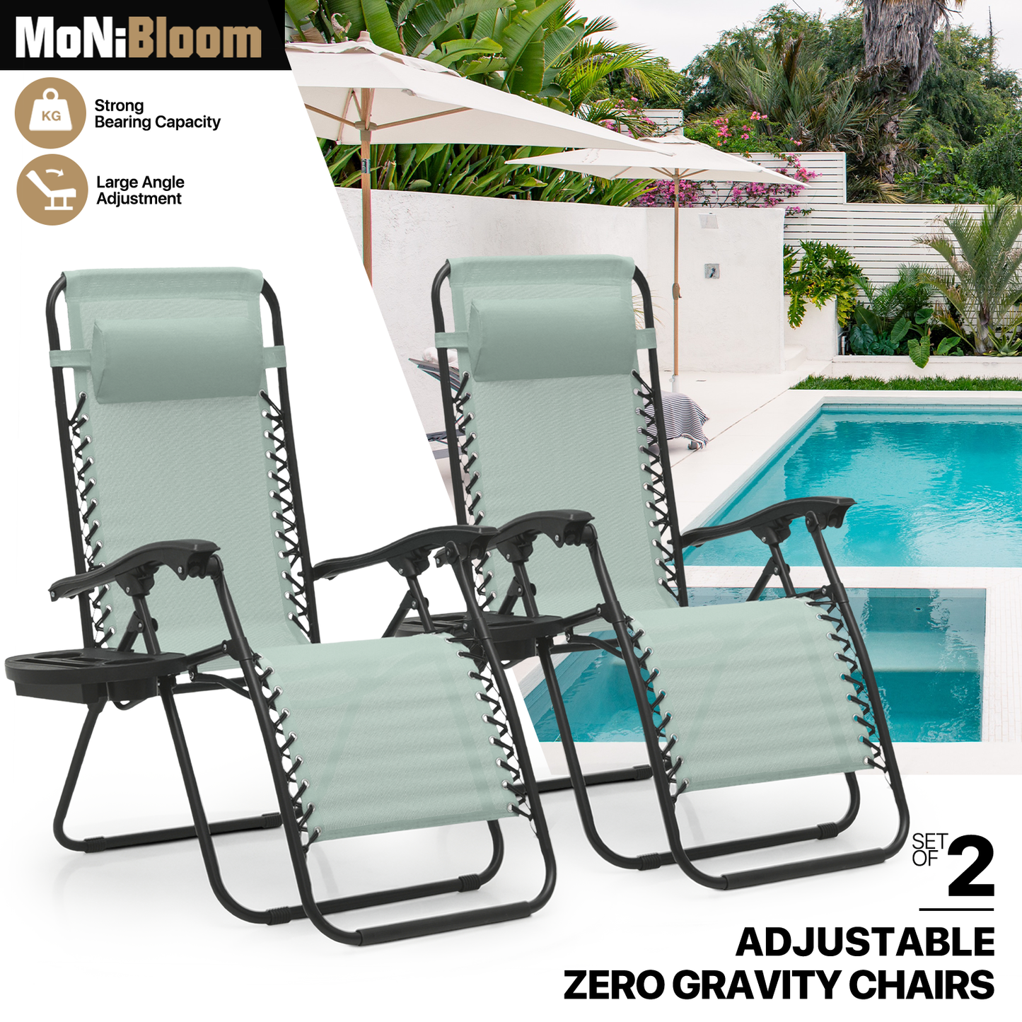 Set of 2 Zero Gravity Chair 20"x26"x43.5" - with Side Tray