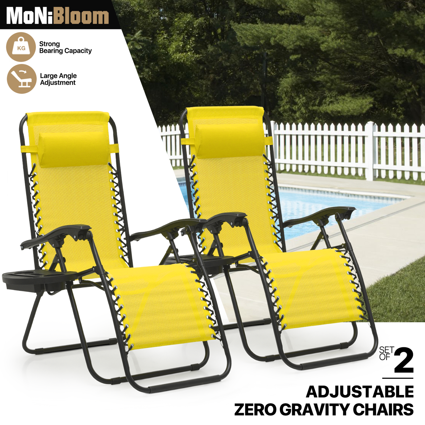 Set of 2 Zero Gravity Chair 20"x26"x43.5" - with Side Tray