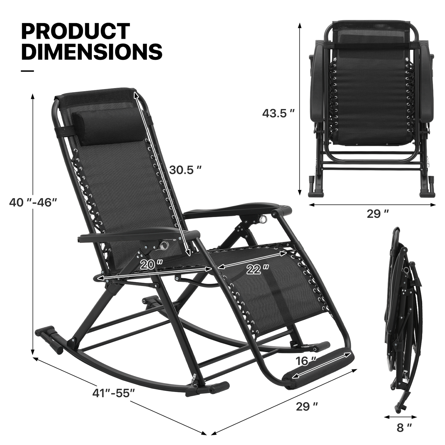 2 Pieces Rocking Lounge Chair - 29'' Seat Width - w/ Headrest & Foot Pads