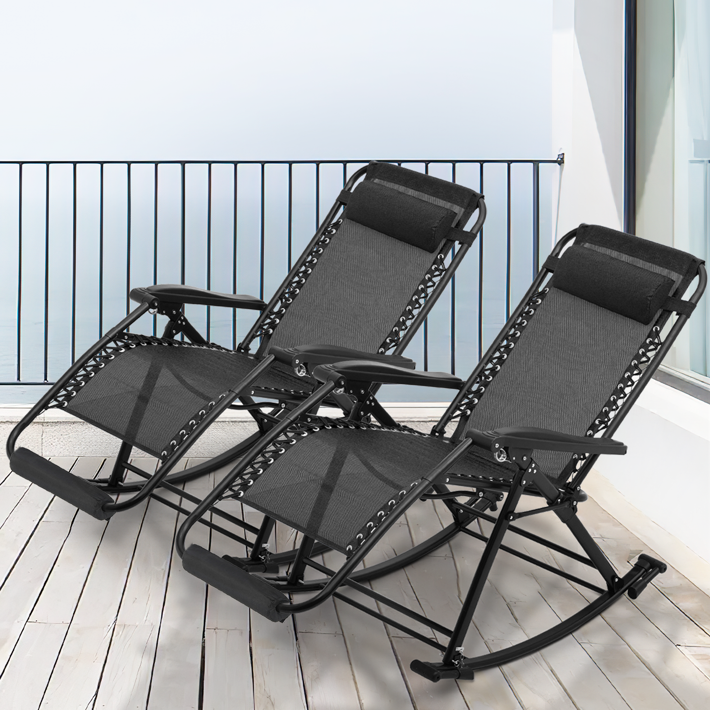 2 Pieces Rocking Lounge Chair - 29'' Seat Width - w/ Headrest & Foot Pads