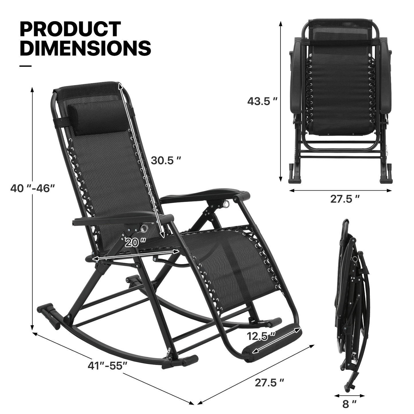 2 Pieces Rocking Lounge Chair - 27.5'' Seat Width - w/ Headrest & Foot Pads