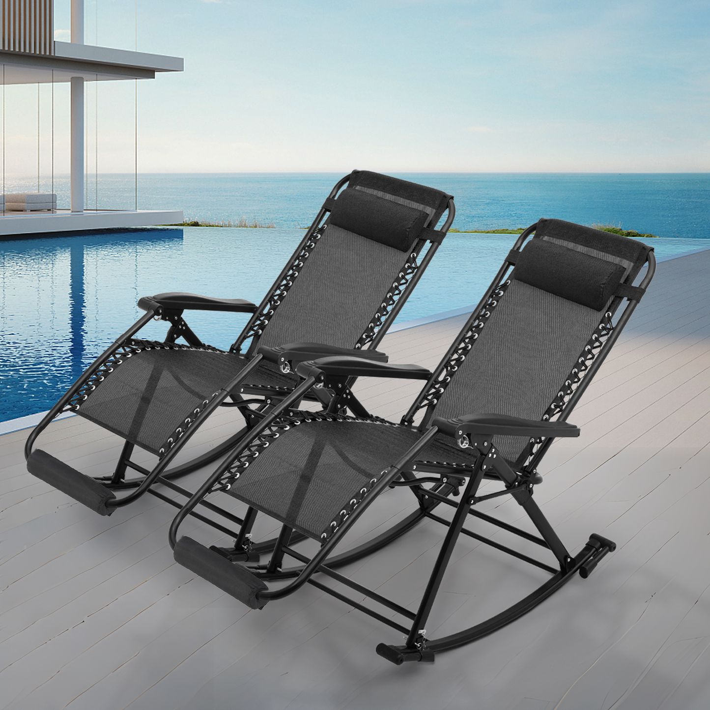 2 Pieces Rocking Lounge Chair - 27.5'' Seat Width - w/ Headrest & Foot Pads