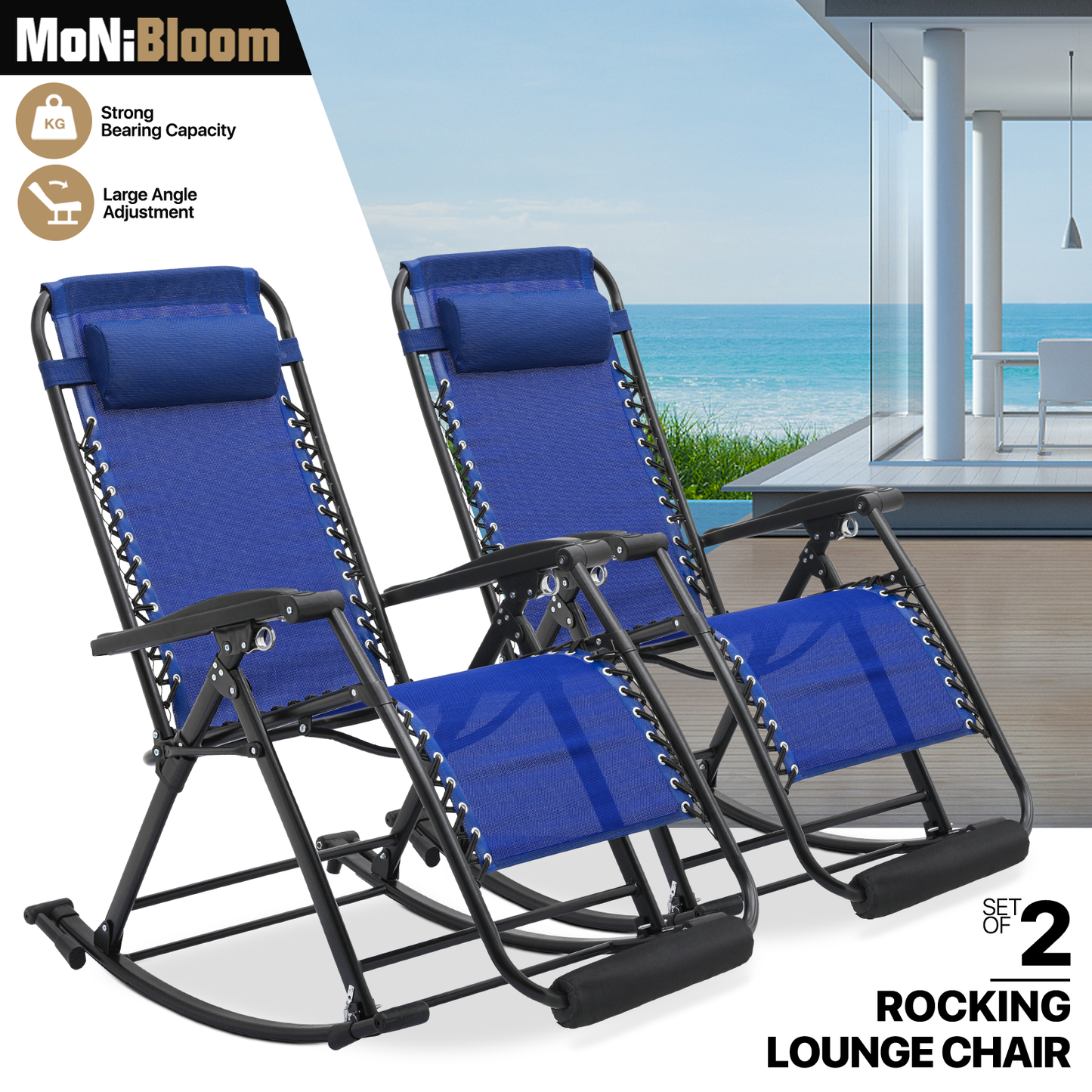 2 Pieces Rocking Lounge Chair - 27.5'' Seat Width - w/ Headrest & Foot Pads