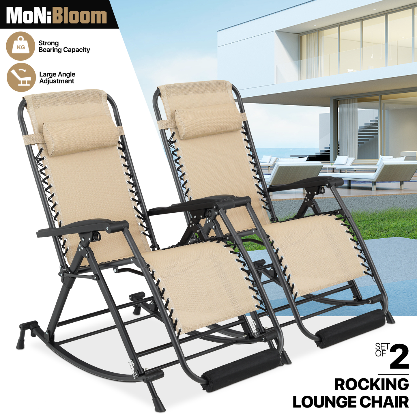 2 Pieces Rocking Lounge Chair - 27.5'' Seat Width - w/ Headrest & Foot Pads