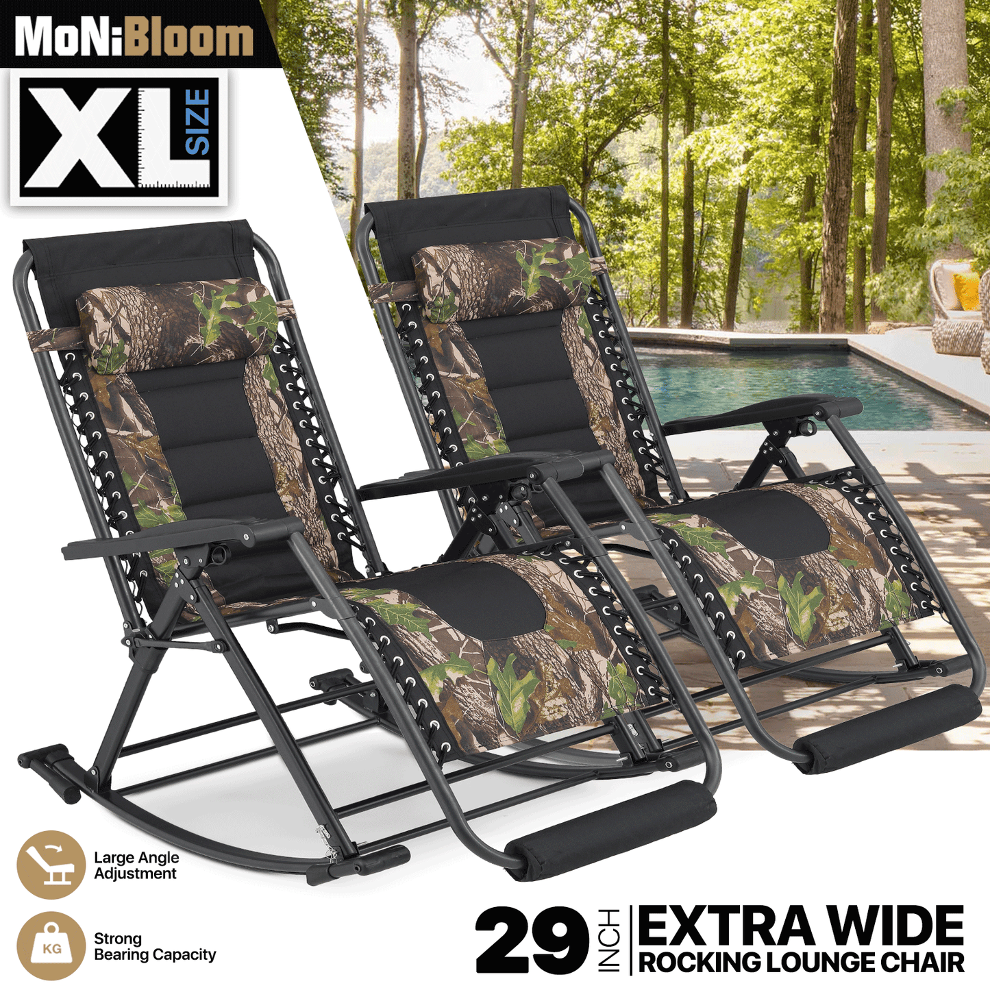 2 Pieces Rocking Lounge Chair - 29'' Seat Width - w/ Headrest & Foot Pads