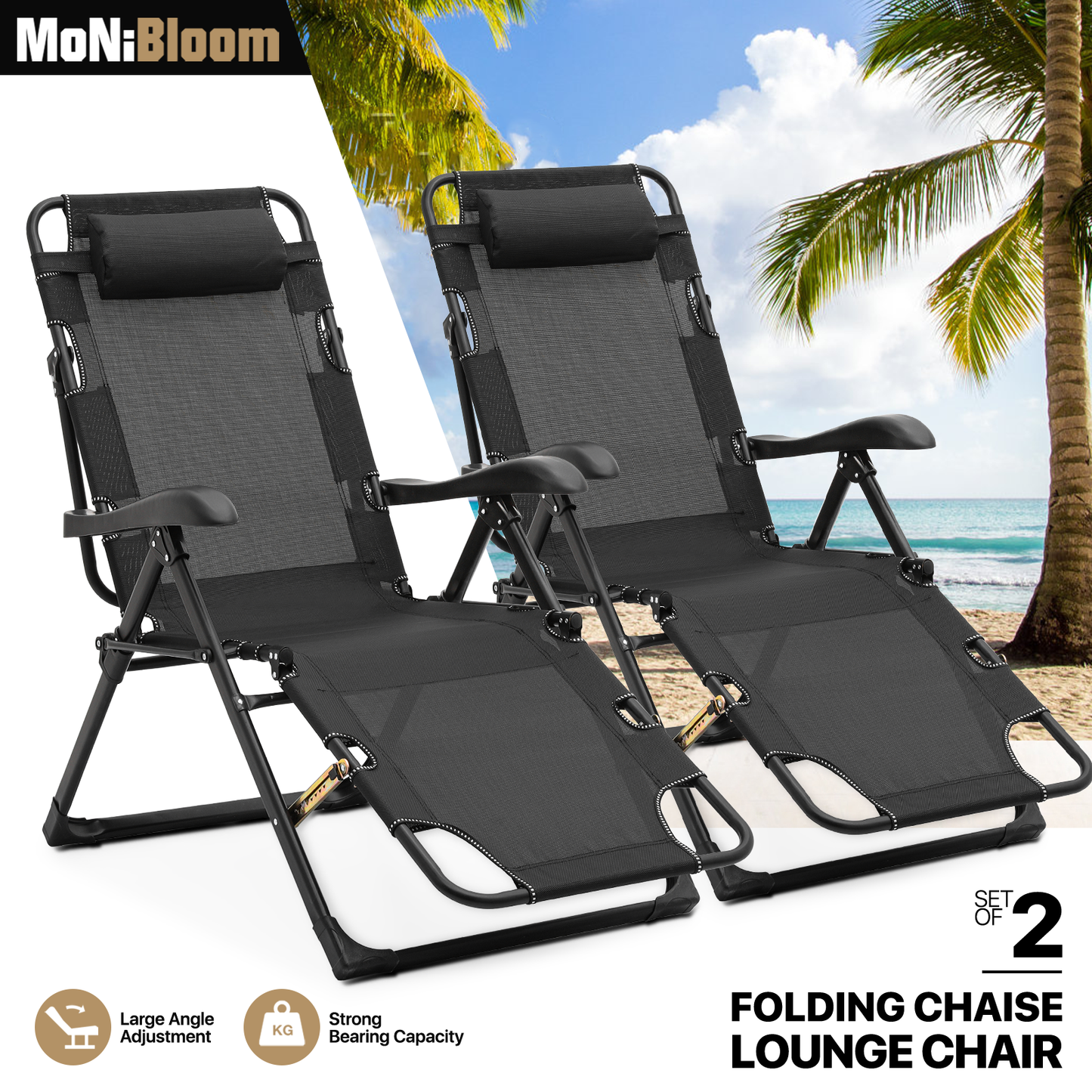 2 Pack Folding 3 in 1 Lounge Chair