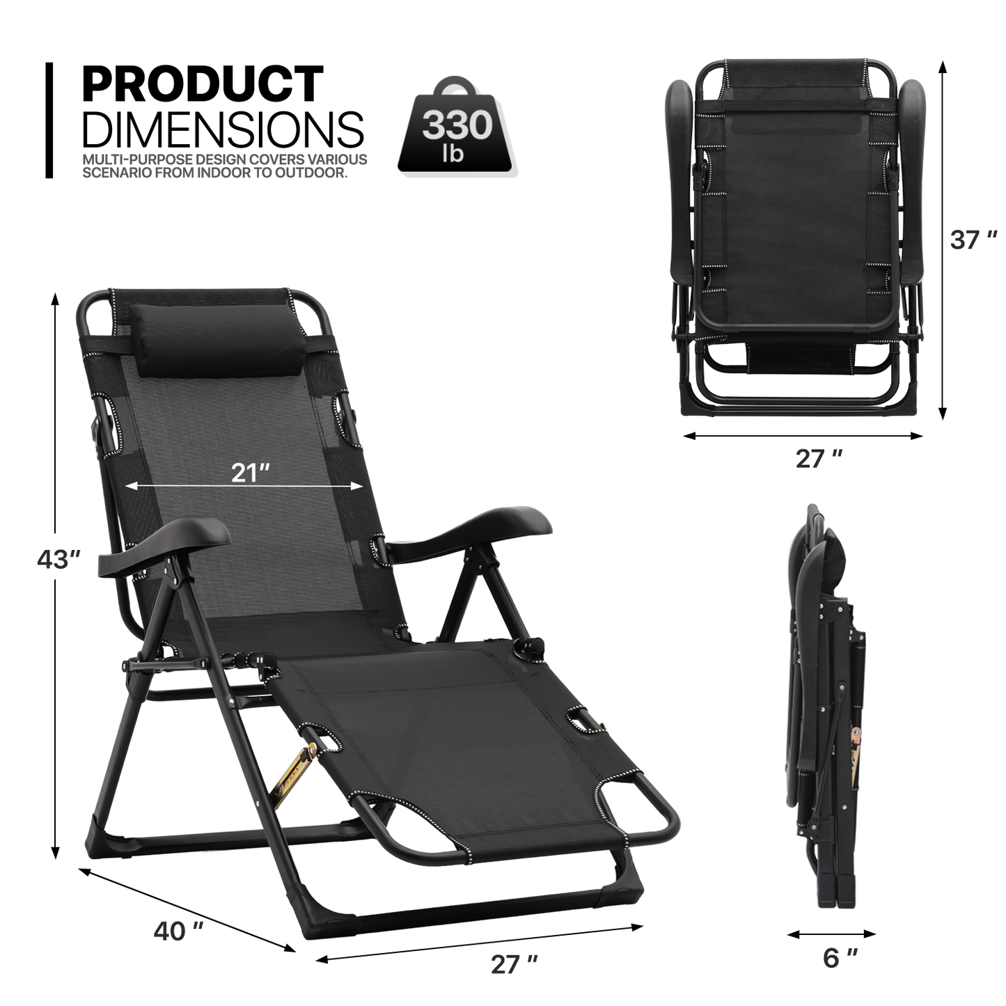 2 Pack Folding 3 in 1 Lounge Chair