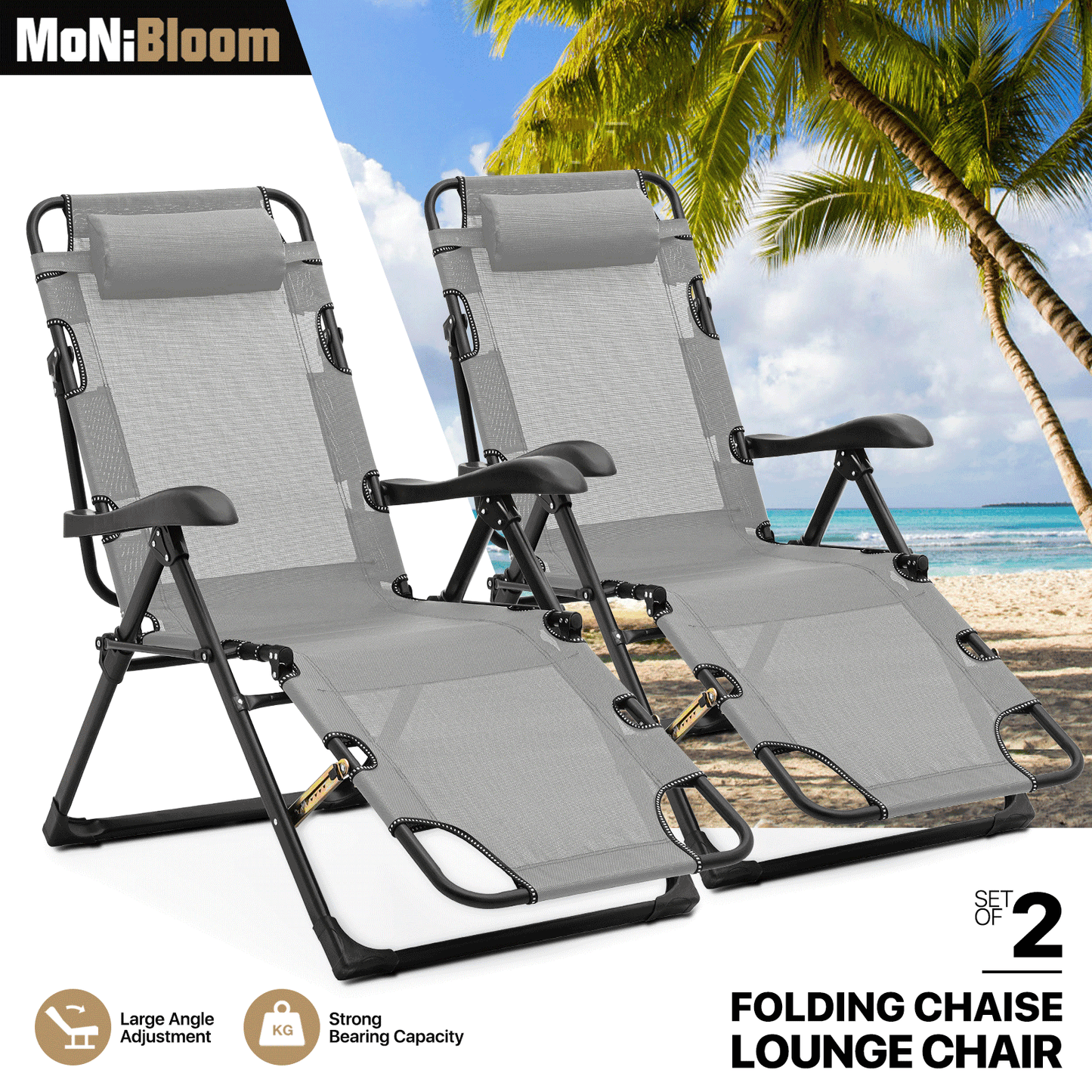 2 Pack Folding 3 in 1 Lounge Chair