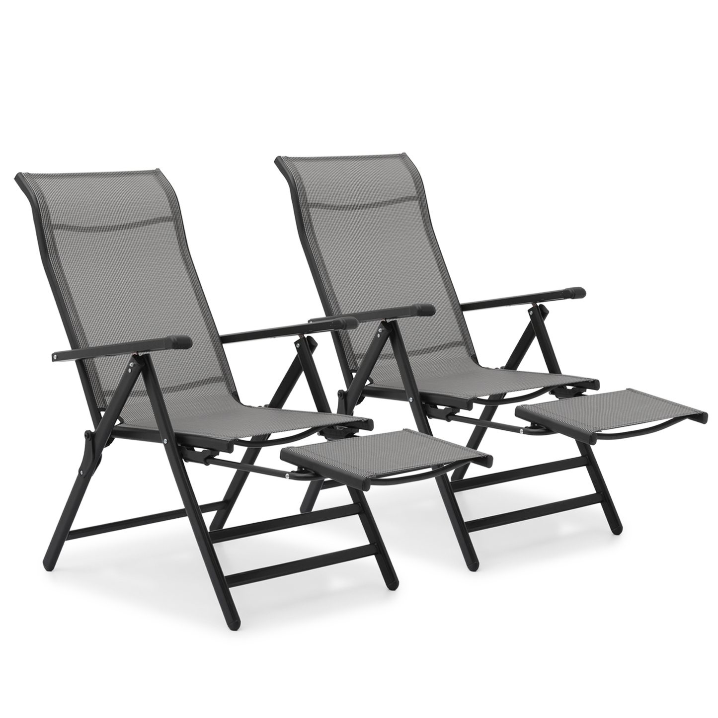 2 Pack Folding Lounge Chair - Retractable Footrest