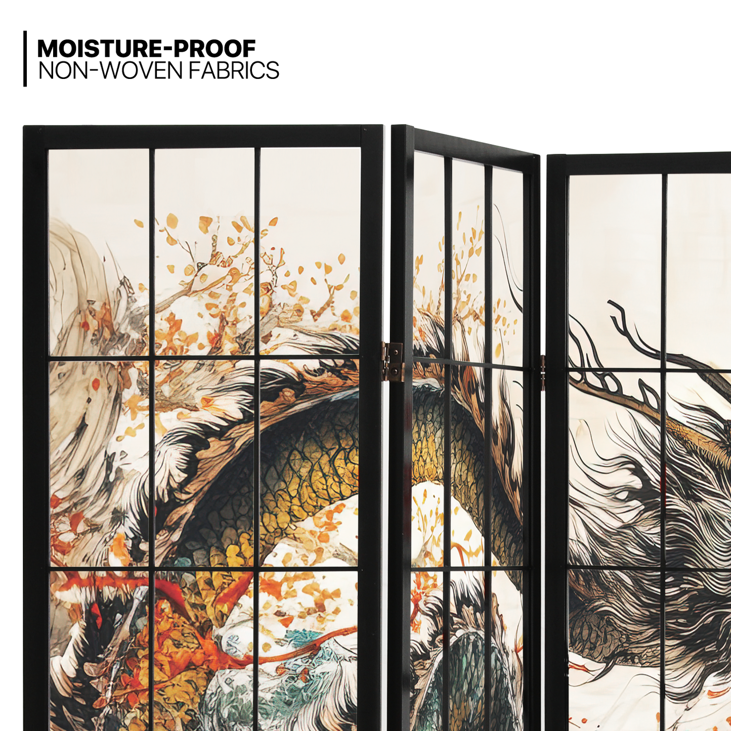 Foldable Room Divider - Dragon Pattern - 4 Panel