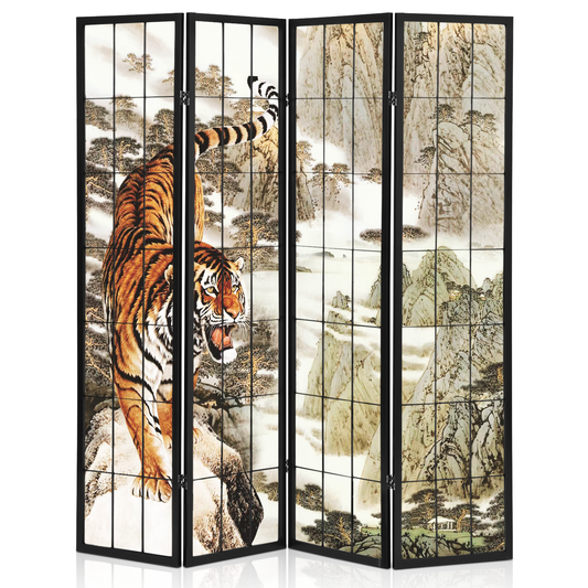 Foldable Room Divider - Tiger Pattern - 4 Panel