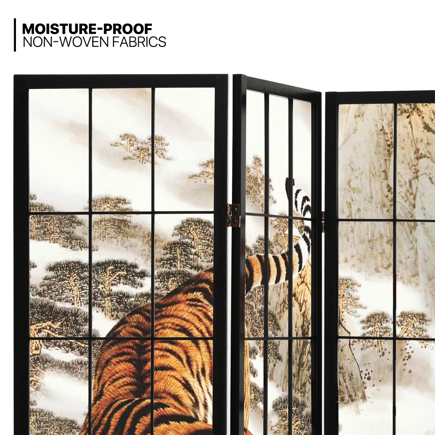 Foldable Room Divider - Tiger Pattern - 4 Panel