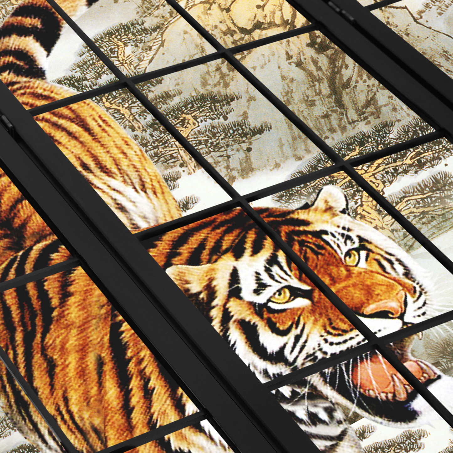 Foldable Room Divider - Tiger Pattern - 4 Panel
