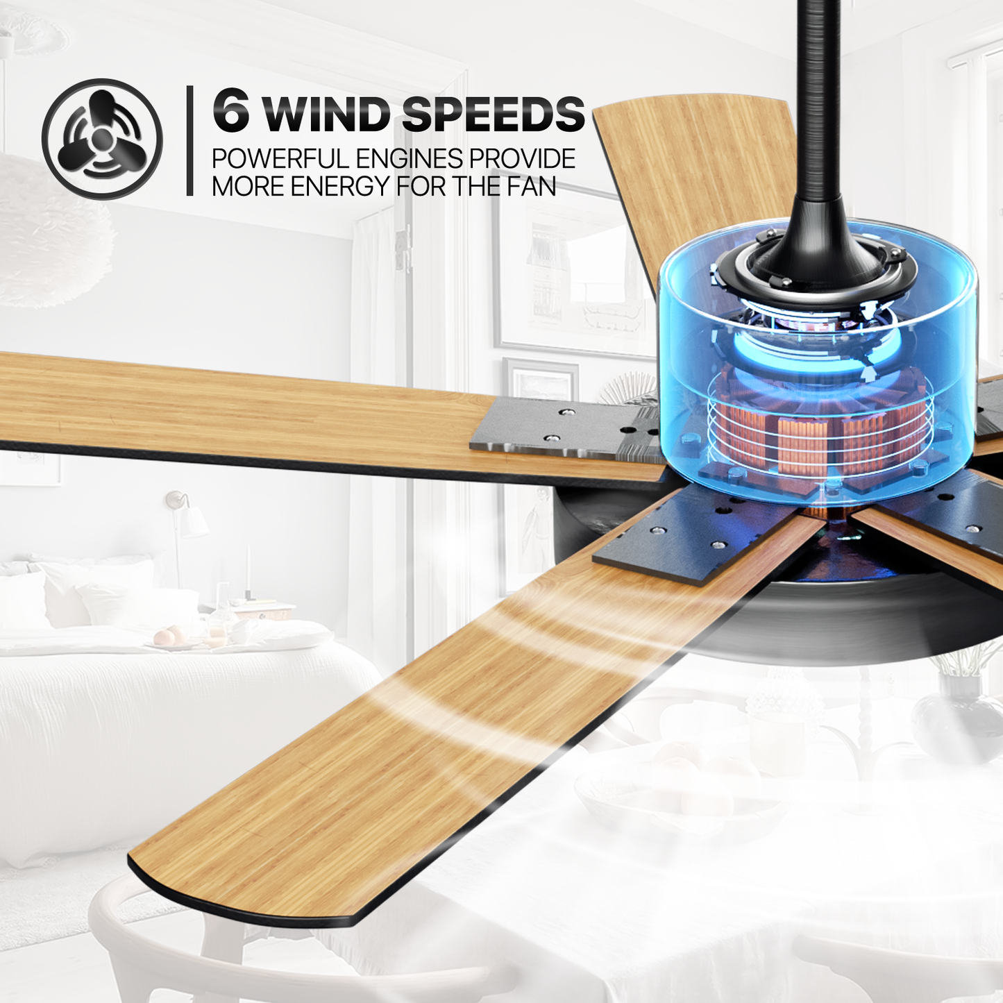 52" LED Ceiling Fan - 5 Blades - 3 Color Changing - 6 Speeds w/2 Down Rods