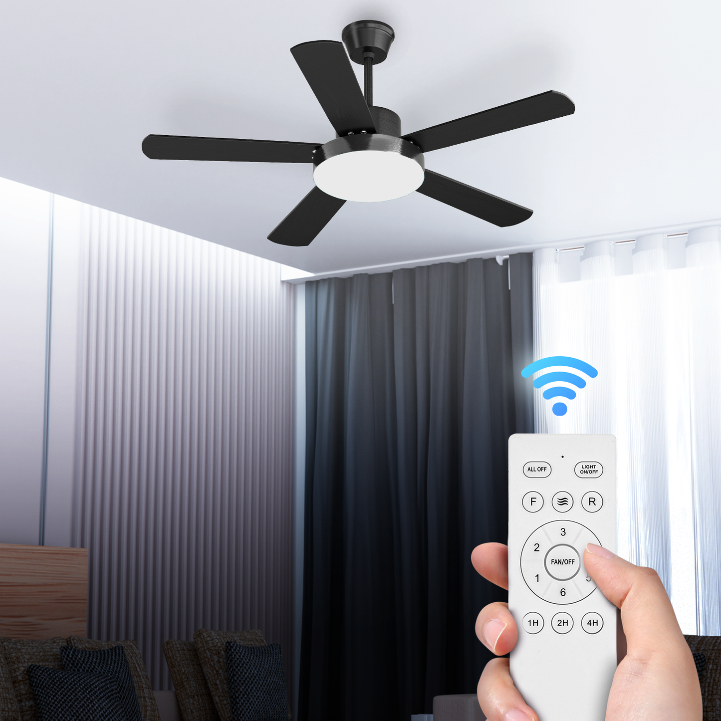 52" LED Ceiling Fan - 5 Blades - 3 Color Changing - 6 Speeds w/2 Down Rods